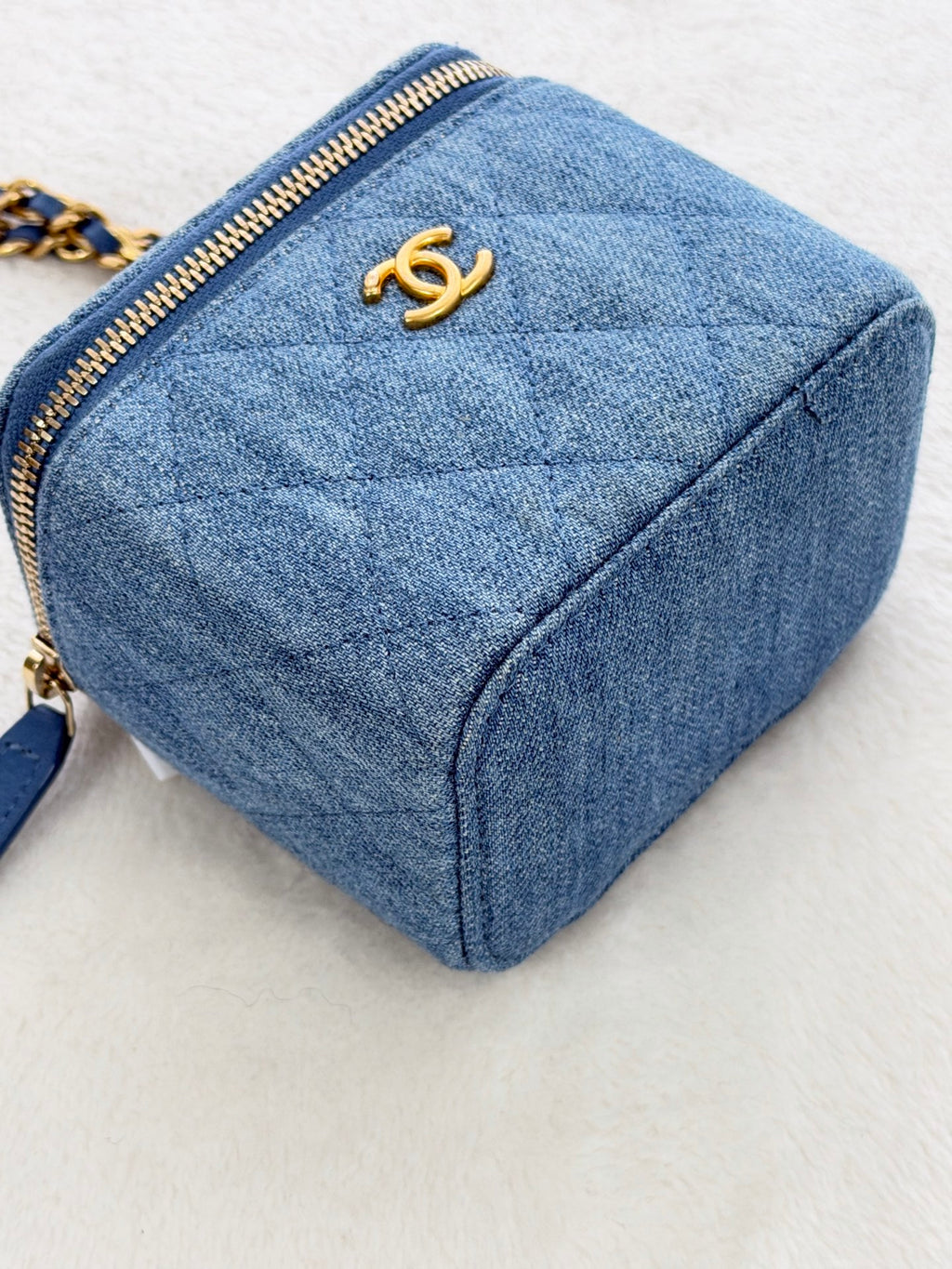 CHANEL Mini Square Denim Vanity Bag Logo with Pearl Crush