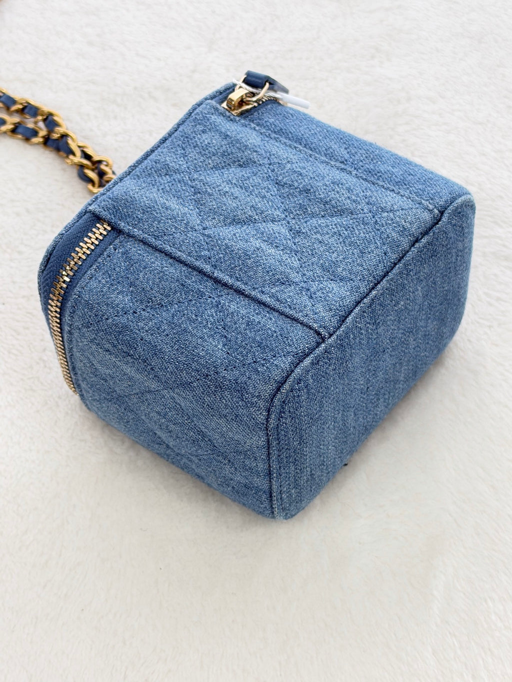 CHANEL Mini Square Denim Vanity Bag Logo with Pearl Crush