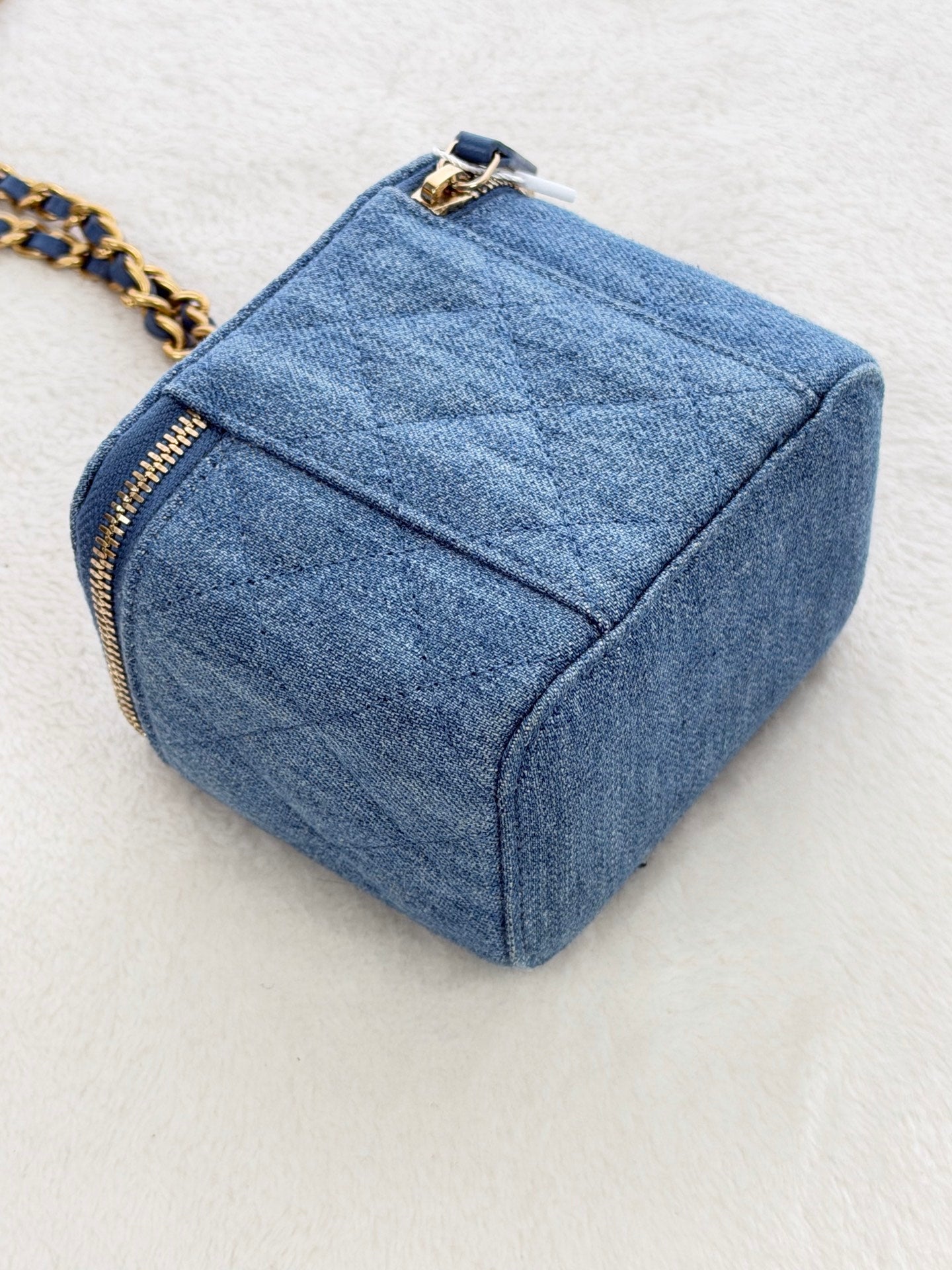 CHANEL Mini Square Denim Vanity Bag Logo with Pearl Crush