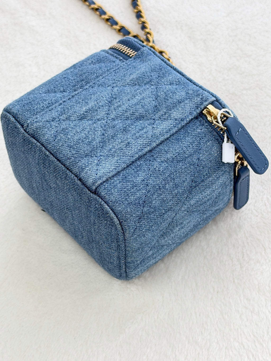 CHANEL Mini Square Denim Vanity Bag Logo with Pearl Crush