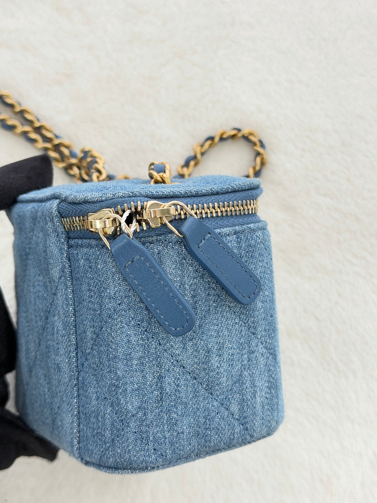 CHANEL Mini Square Denim Vanity Bag Logo with Pearl Crush