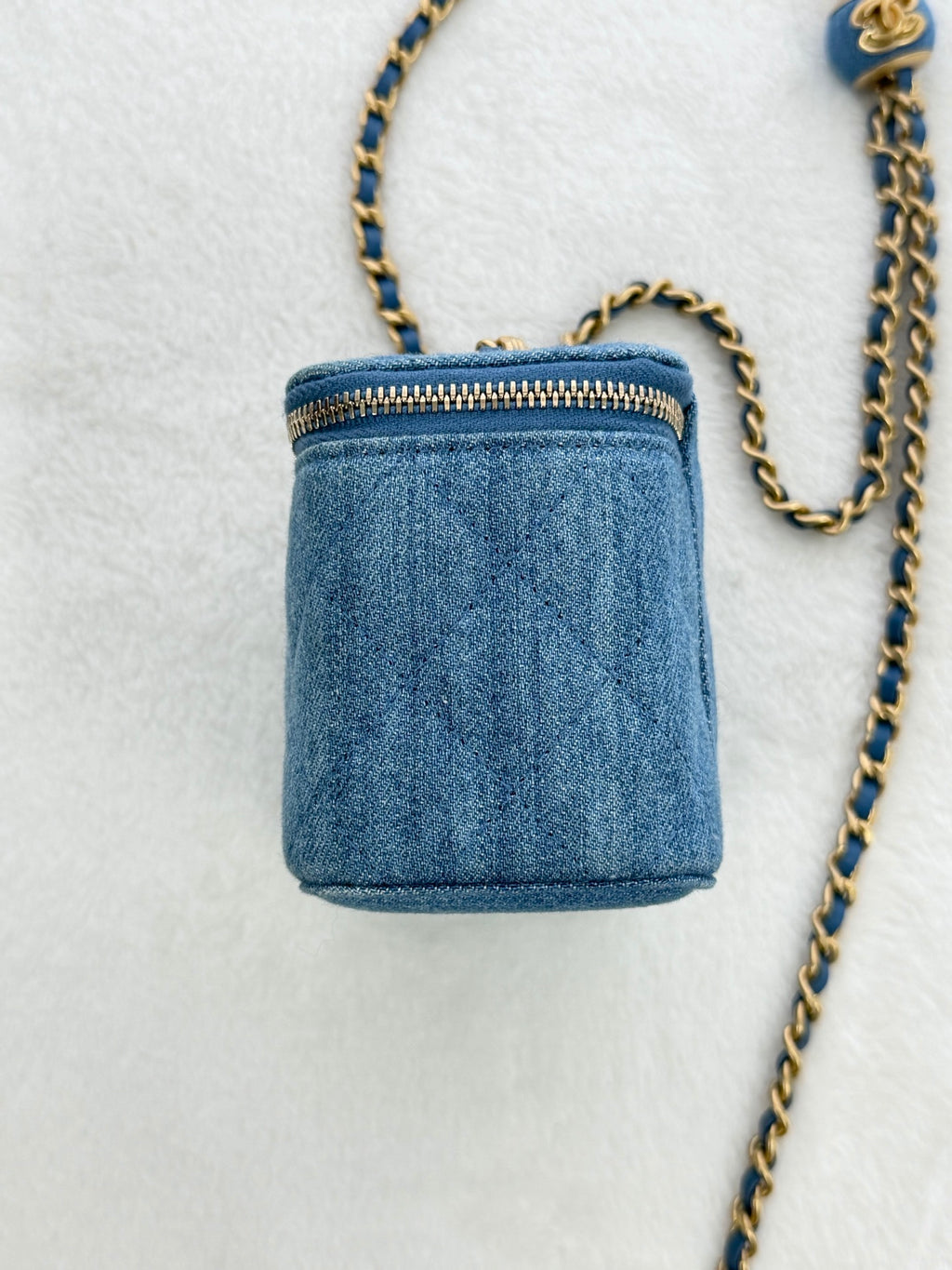 CHANEL Mini Square Denim Vanity Bag Logo with Pearl Crush