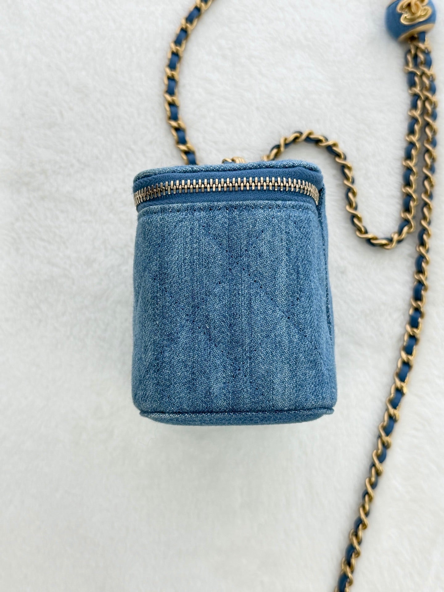 CHANEL Mini Square Denim Vanity Bag Logo with Pearl Crush
