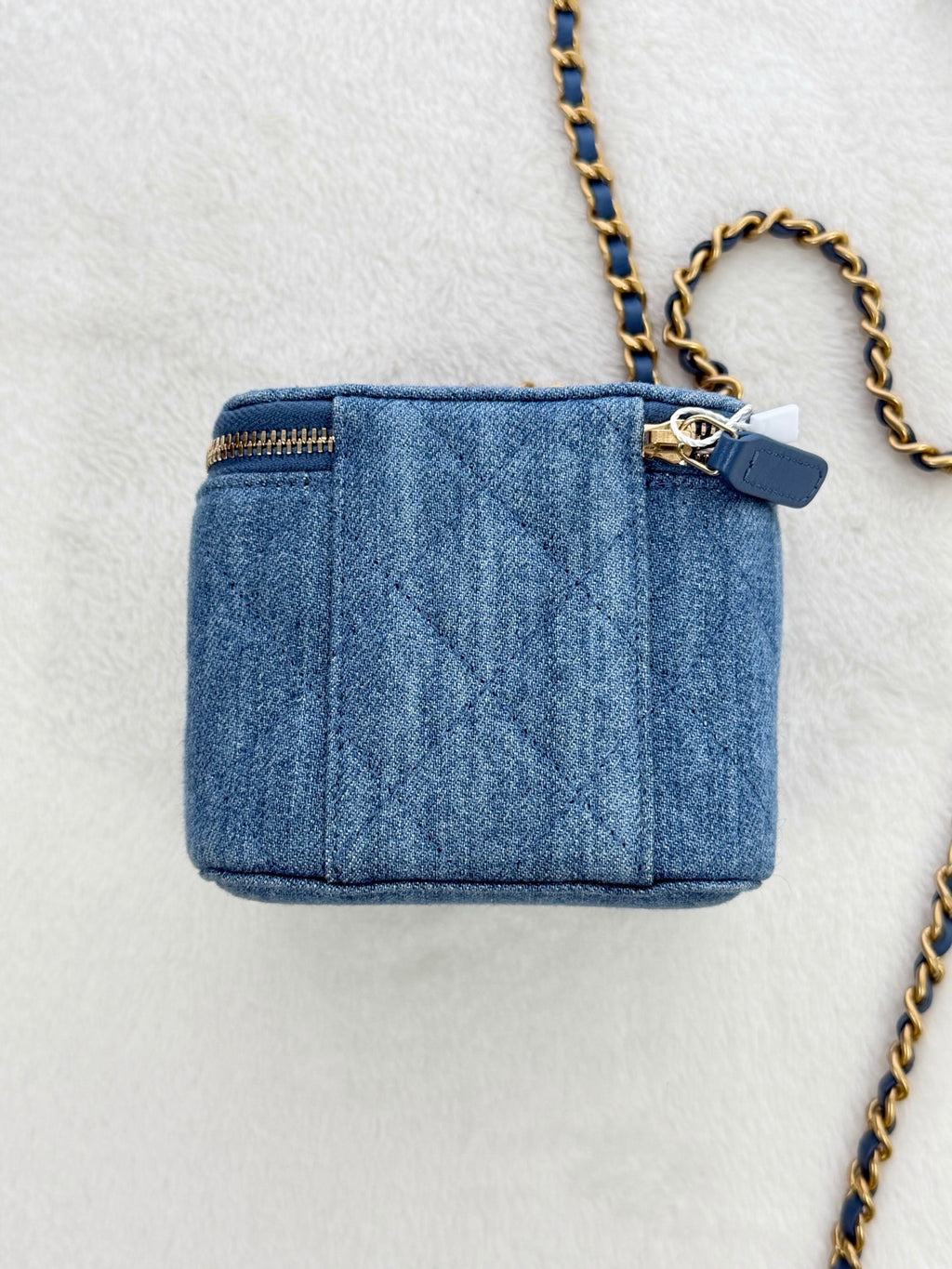 CHANEL Mini Square Denim Vanity Bag Logo with Pearl Crush
