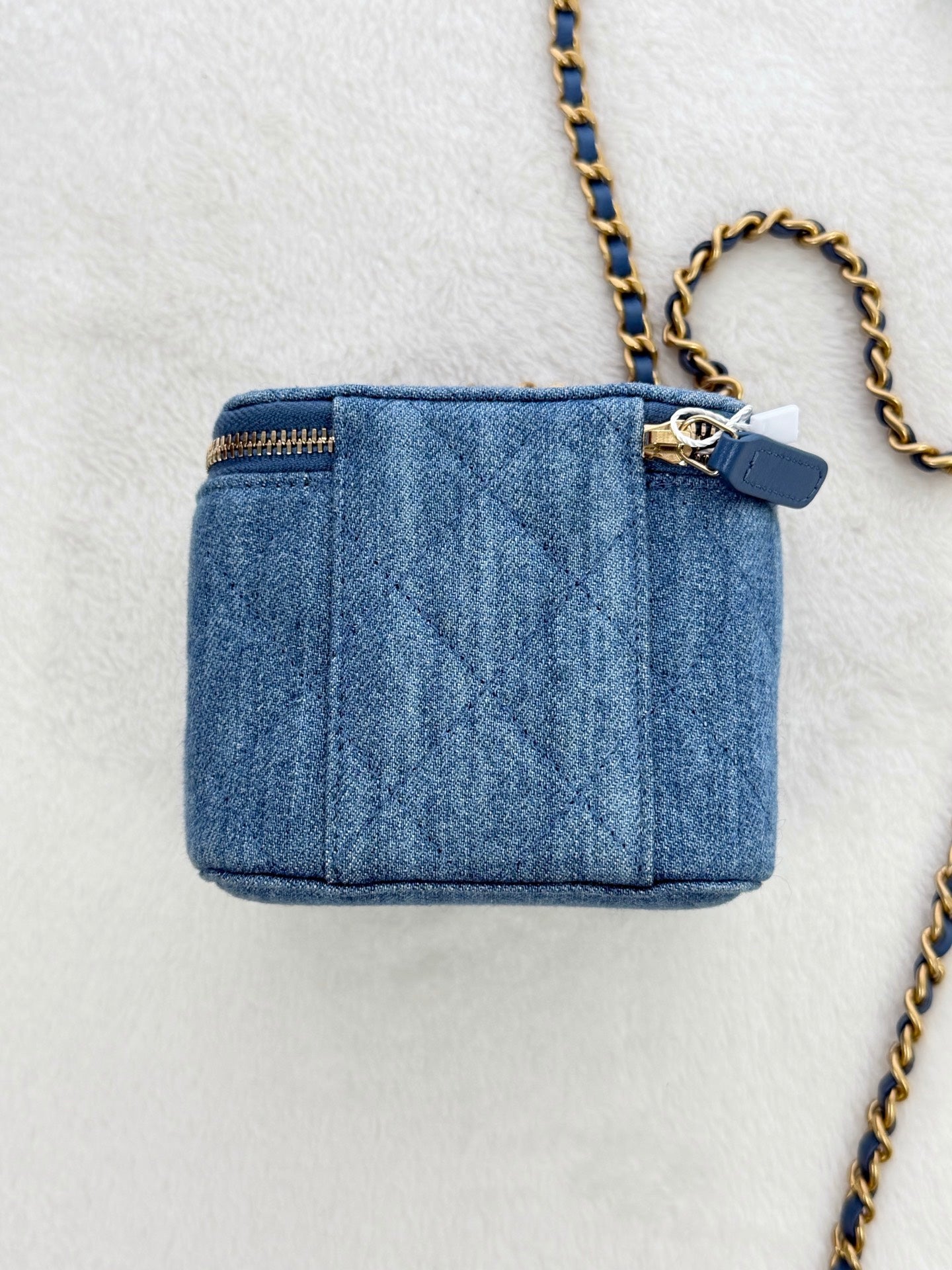 CHANEL Mini Square Denim Vanity Bag Logo with Pearl Crush