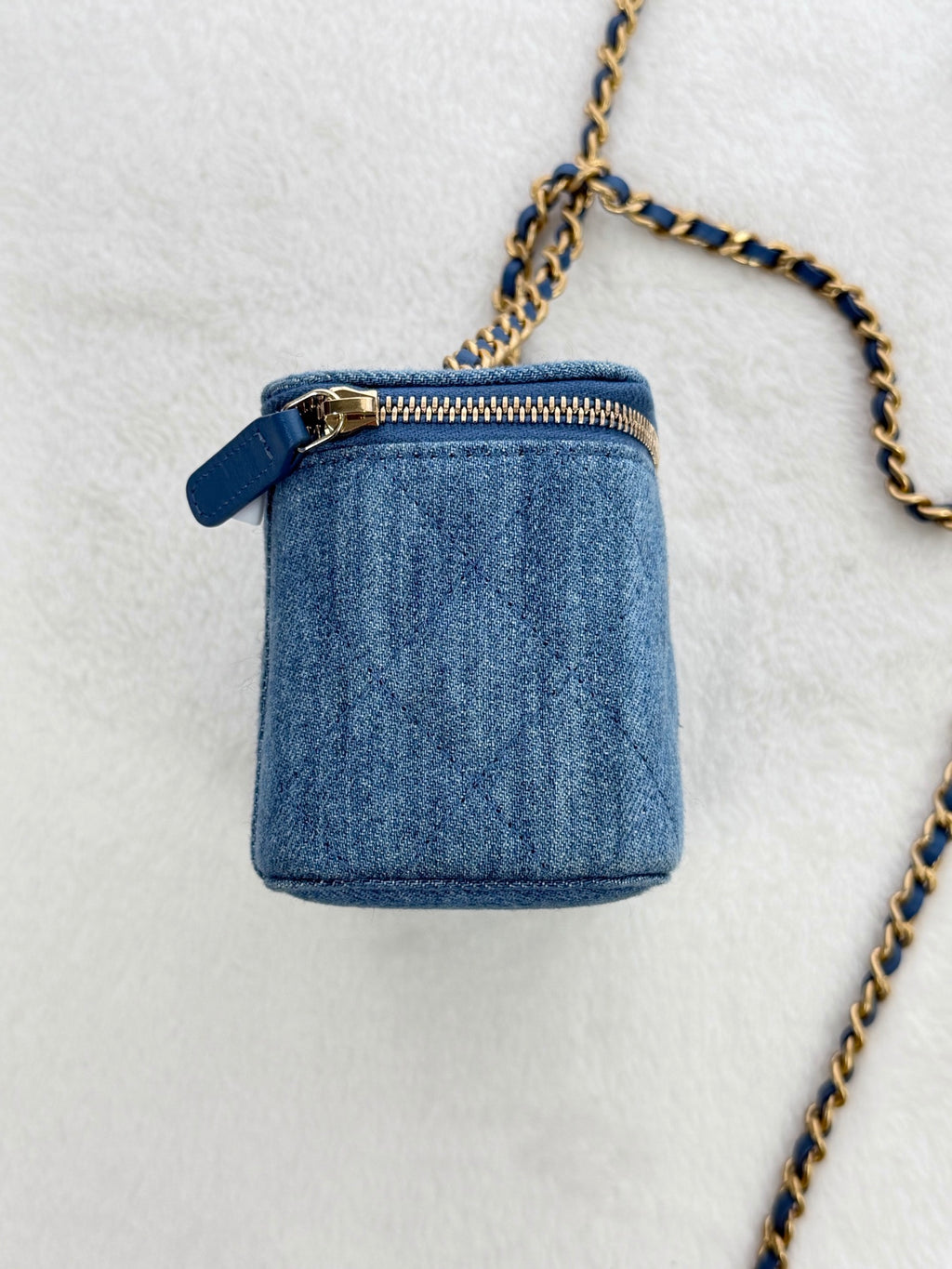 CHANEL Mini Square Denim Vanity Bag Logo with Pearl Crush