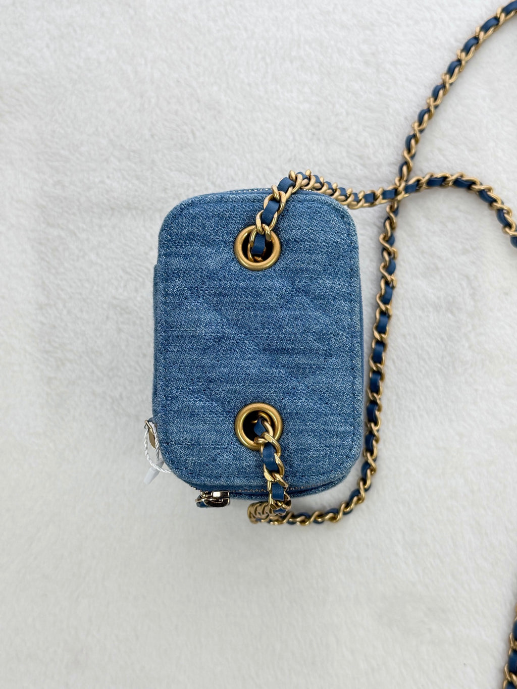 CHANEL Mini Square Denim Vanity Bag Logo with Pearl Crush
