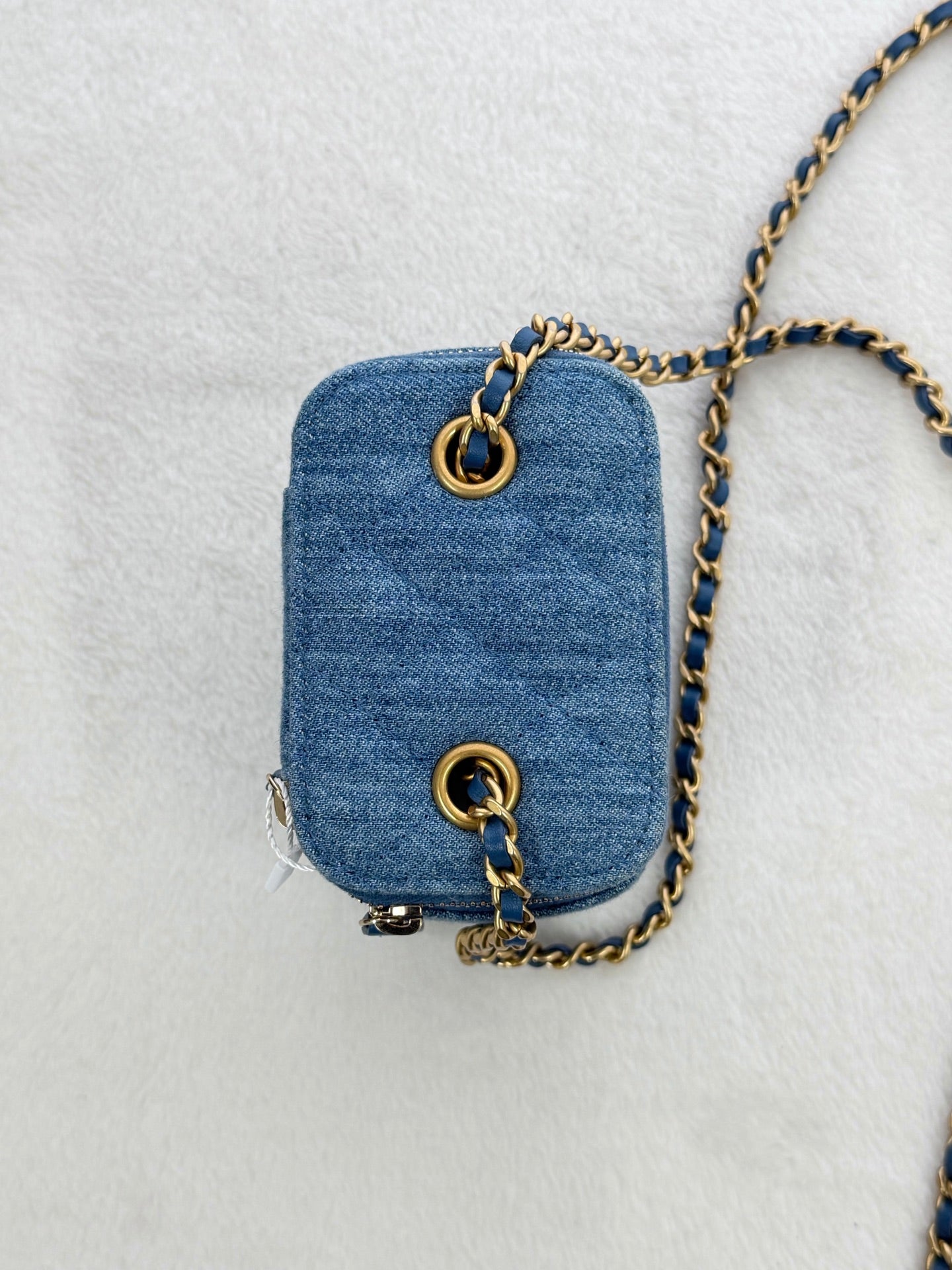 CHANEL Mini Square Denim Vanity Bag Logo with Pearl Crush