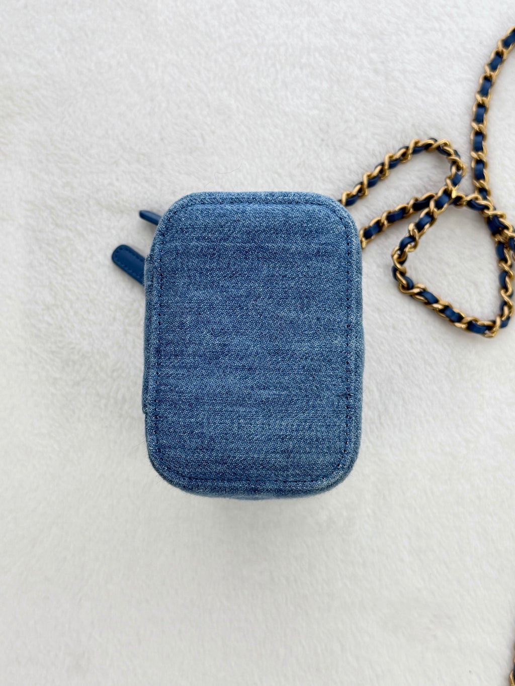CHANEL Mini Square Denim Vanity Bag Logo with Pearl Crush