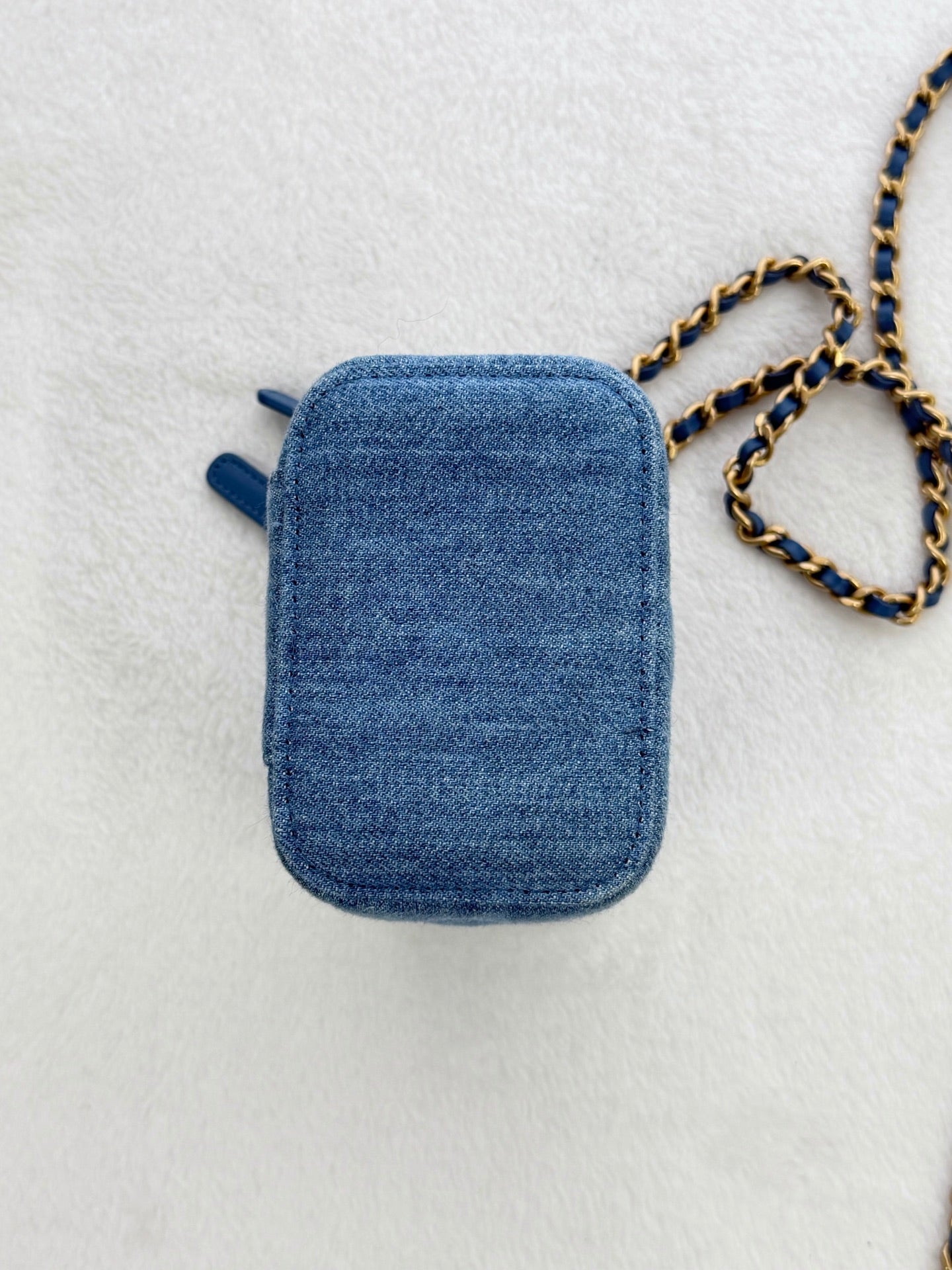 CHANEL Mini Square Denim Vanity Bag Logo with Pearl Crush