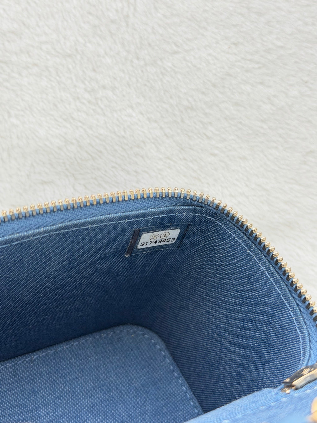 CHANEL Mini Square Denim Vanity Bag Logo with Pearl Crush