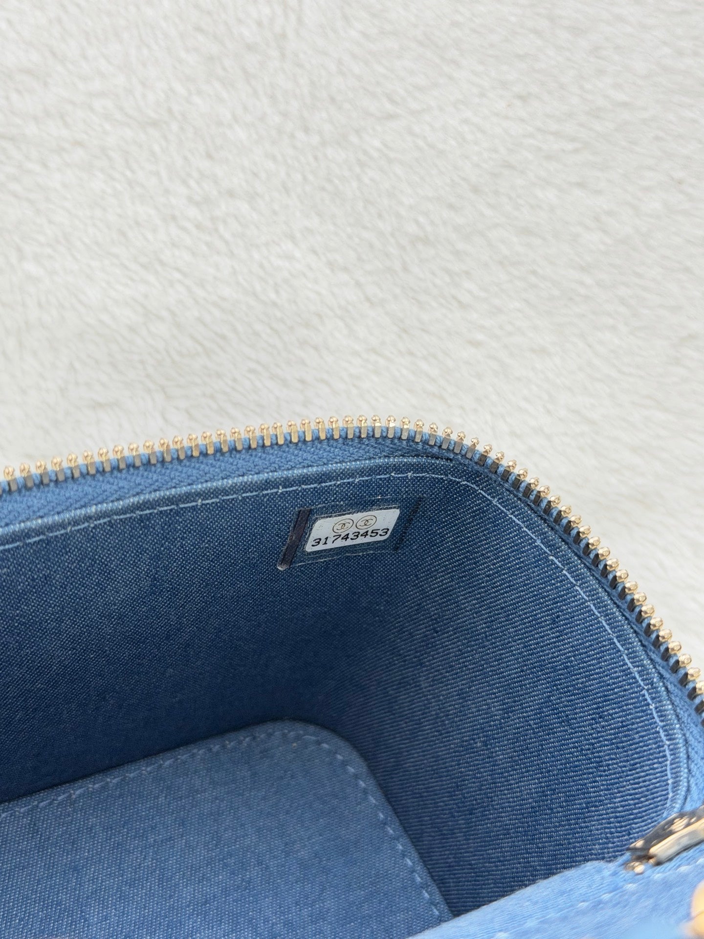 CHANEL Mini Square Denim Vanity Bag Logo with Pearl Crush