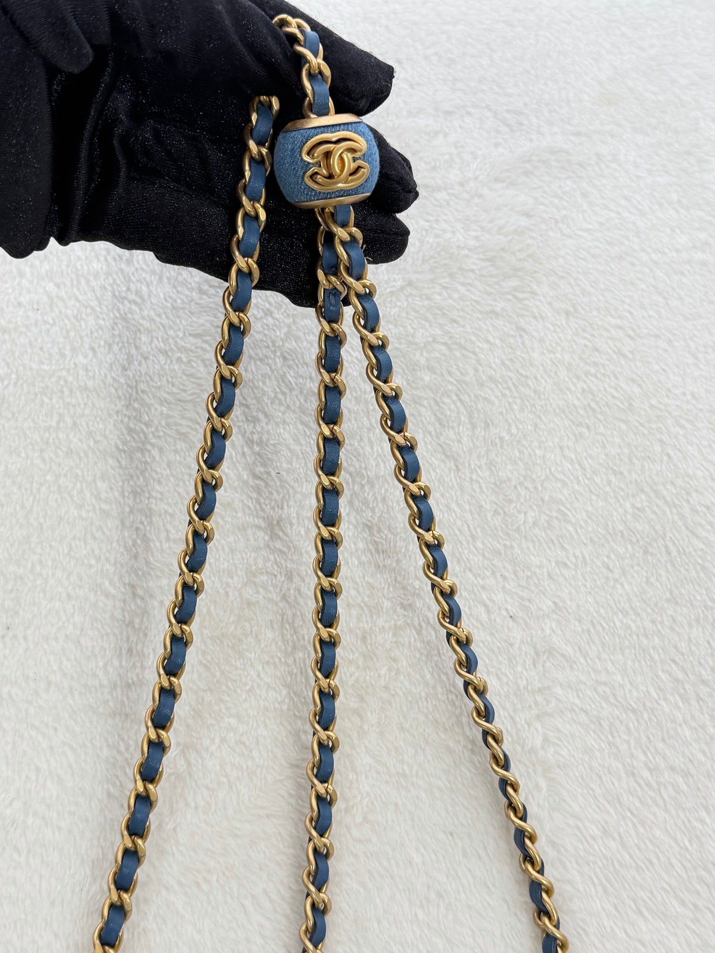 CHANEL Mini Square Denim Vanity Bag Logo with Pearl Crush