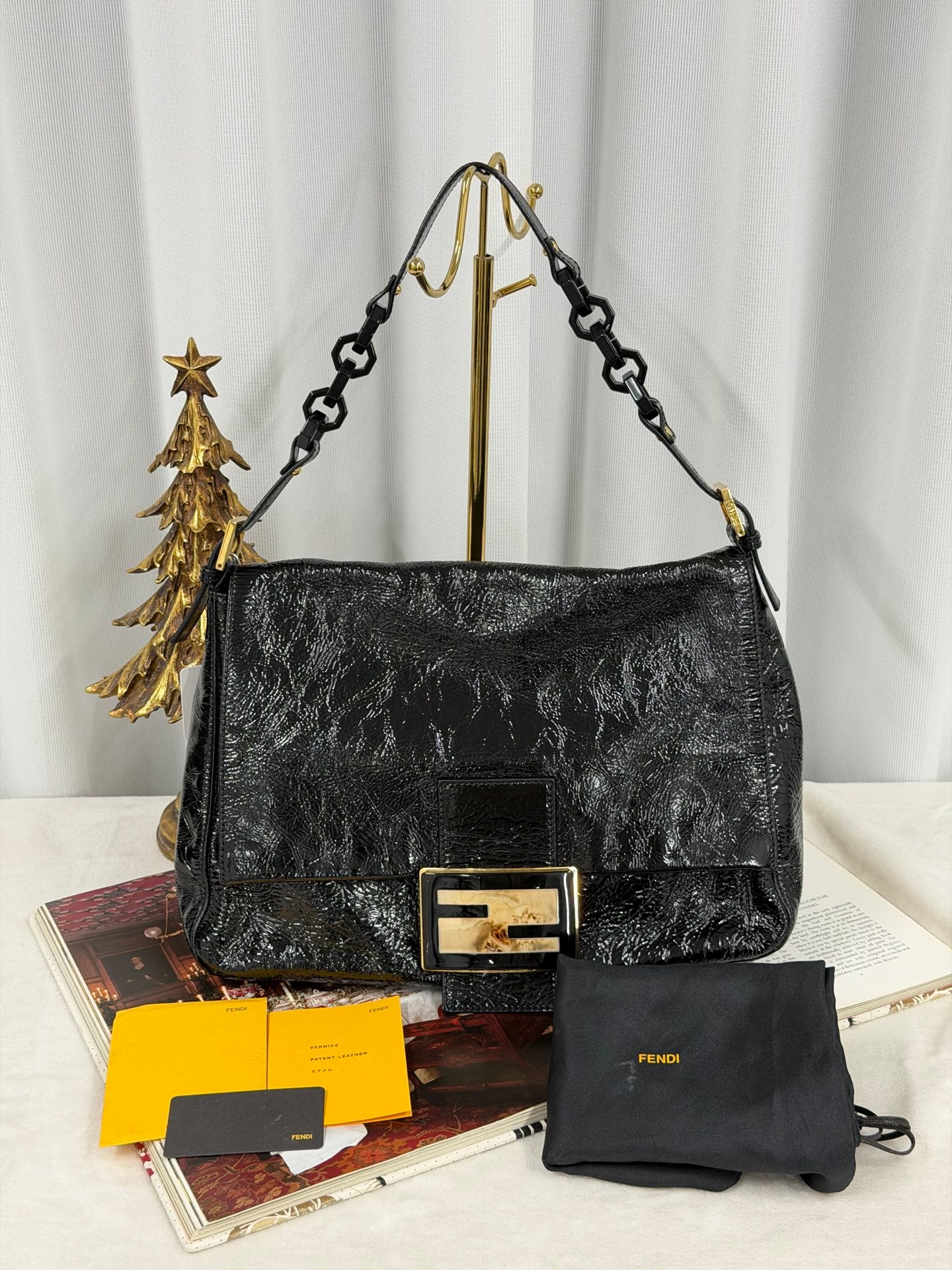 FENDI Black patent Baguette Bag