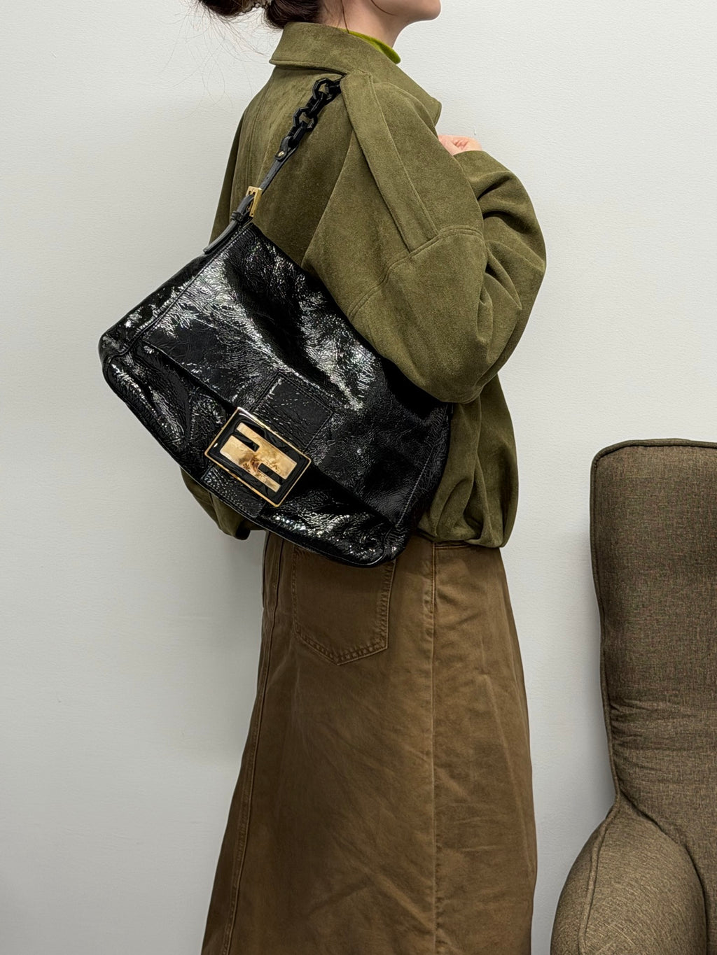 FENDI Black patent Baguette Bag