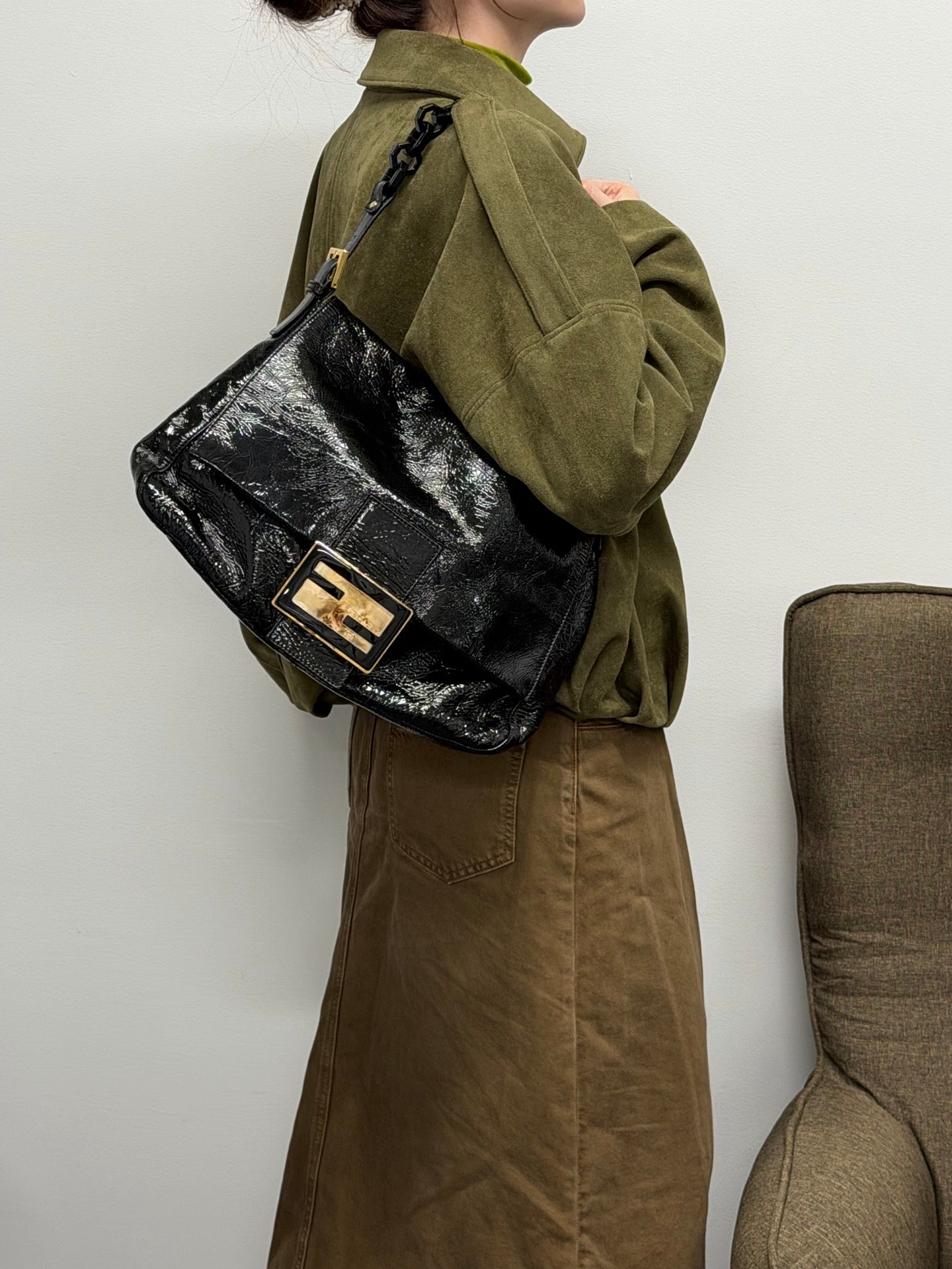 FENDI Black patent Baguette Bag