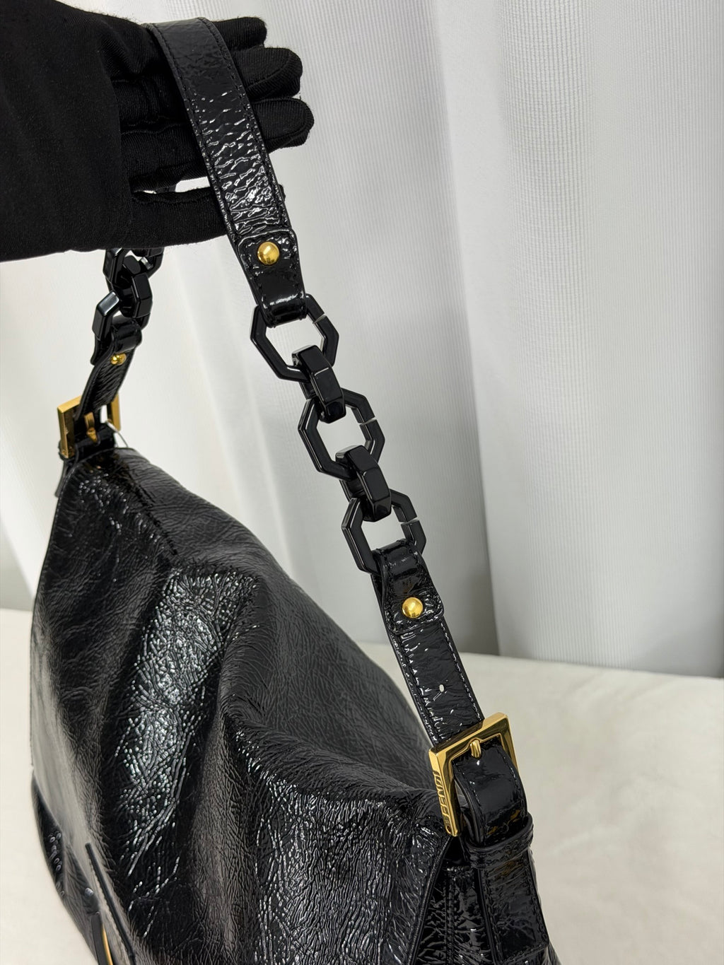 FENDI Black patent Baguette Bag