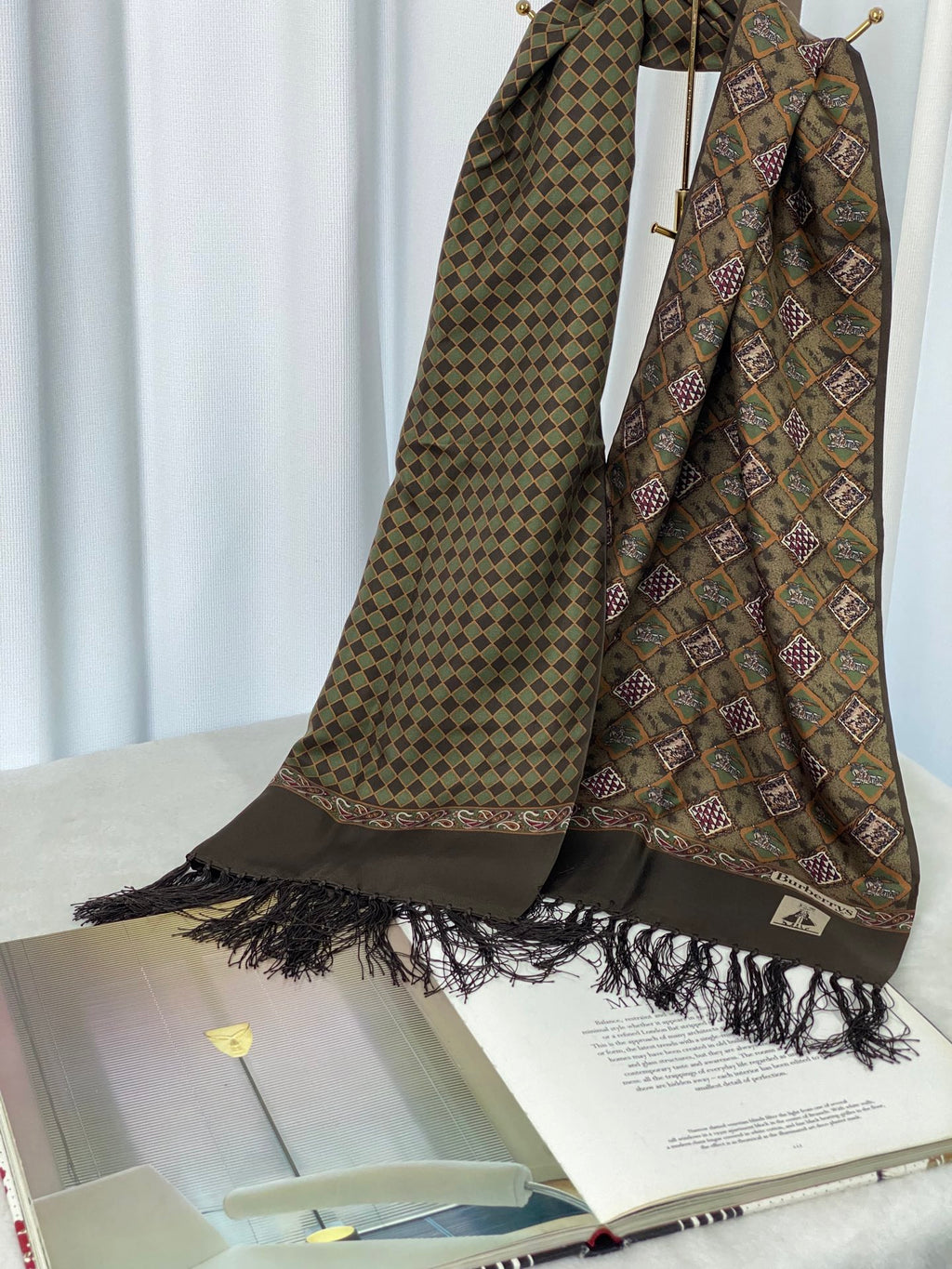 BURBERRY Equestrain Knight Logo Silk Scarf