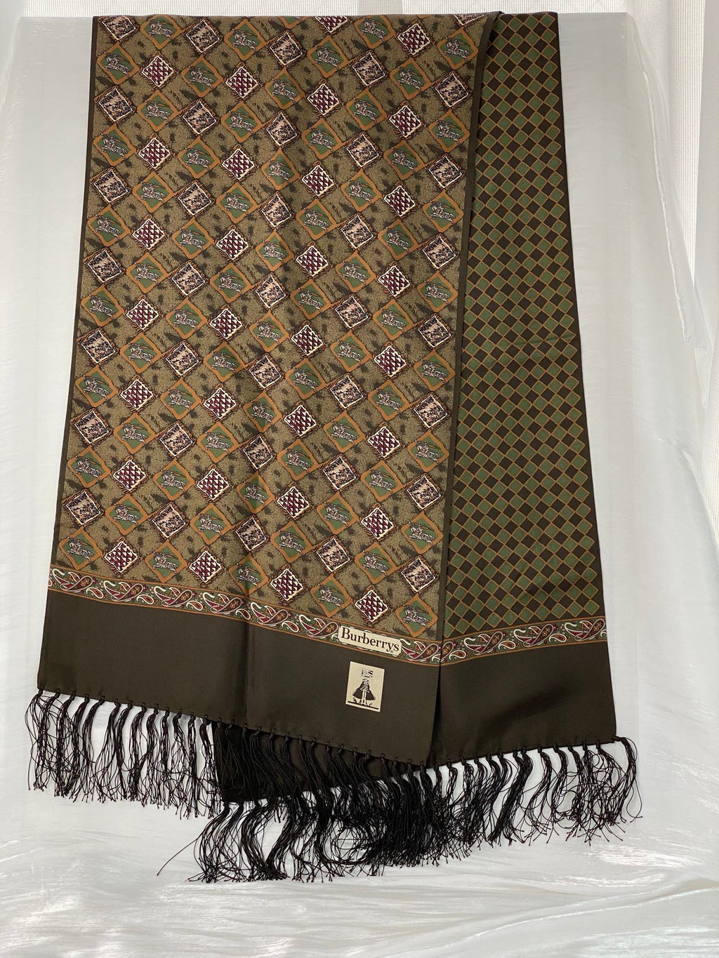 BURBERRY Equestrain Knight Logo Silk Scarf