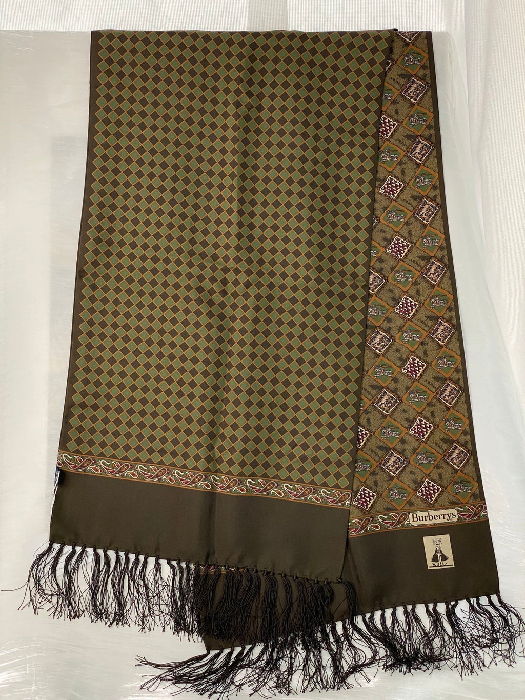 BURBERRY Equestrain Knight Logo Silk Scarf