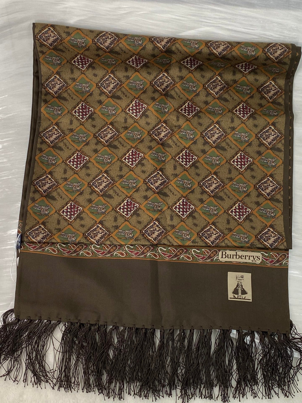 BURBERRY Equestrain Knight Logo Silk Scarf