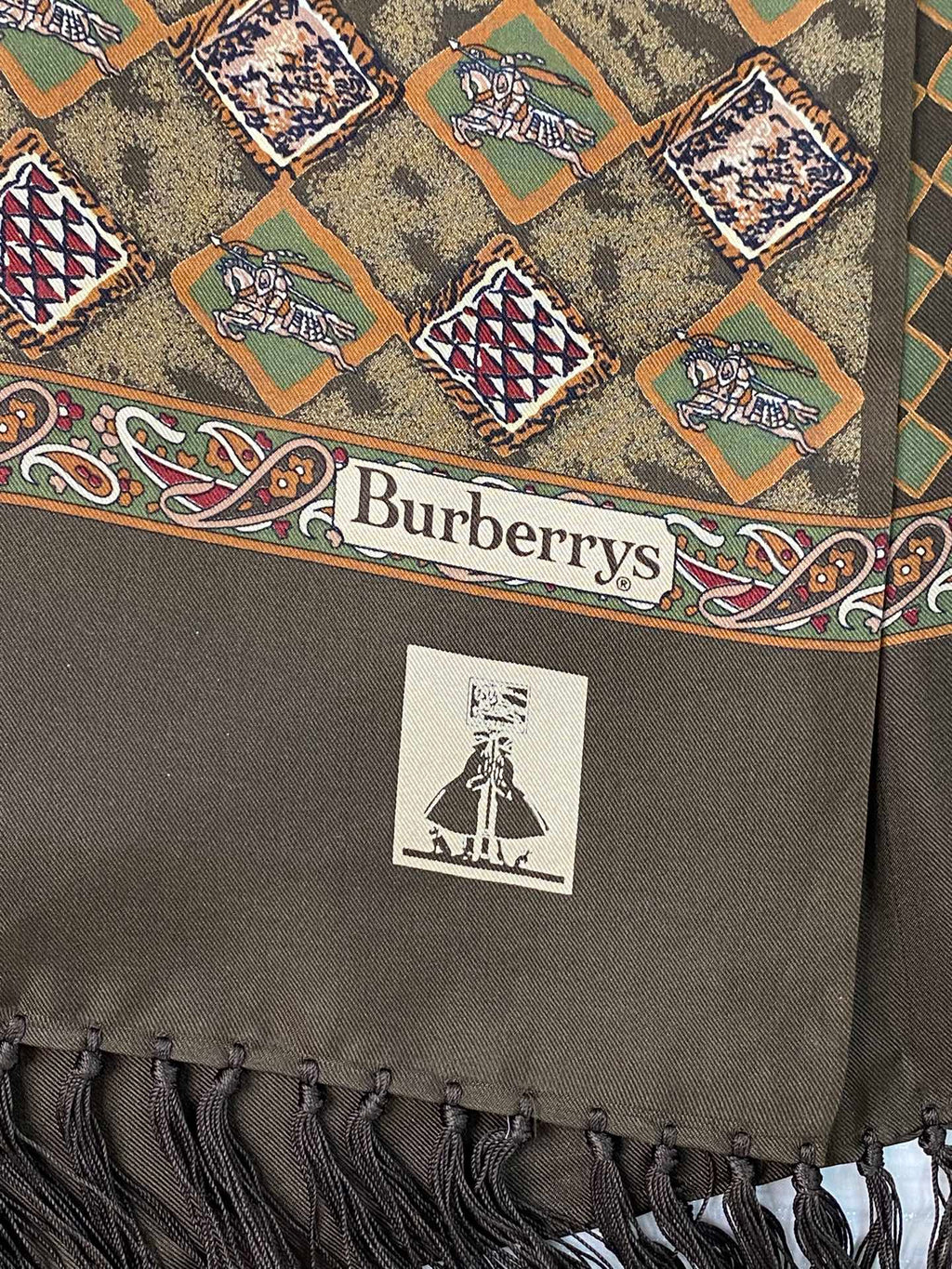 BURBERRY Equestrain Knight Logo Silk Scarf