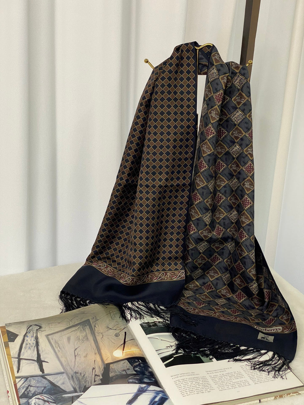 BURBERRY Equestrain Knight Logo Silk Scarf