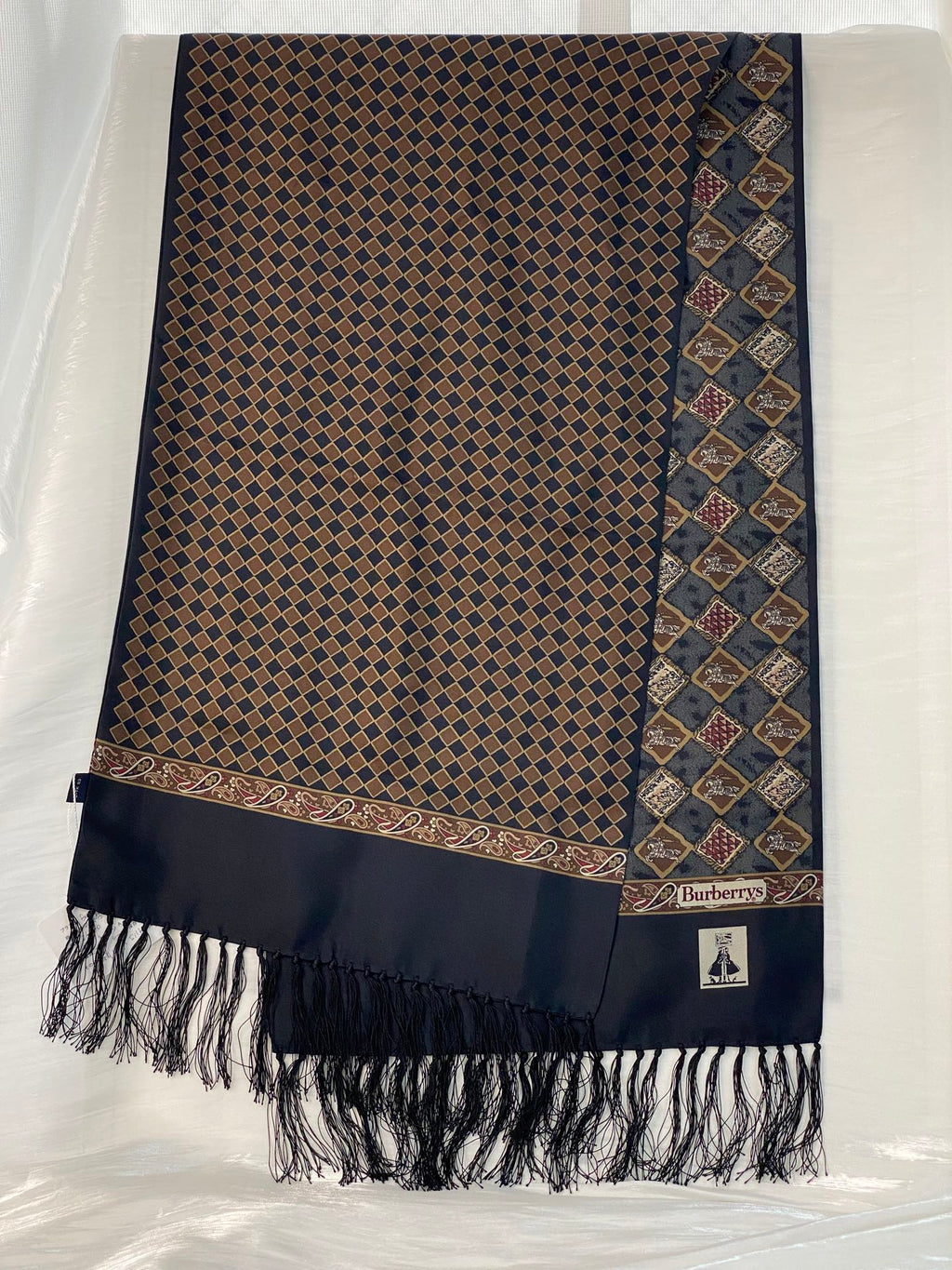 BURBERRY Equestrain Knight Logo Silk Scarf