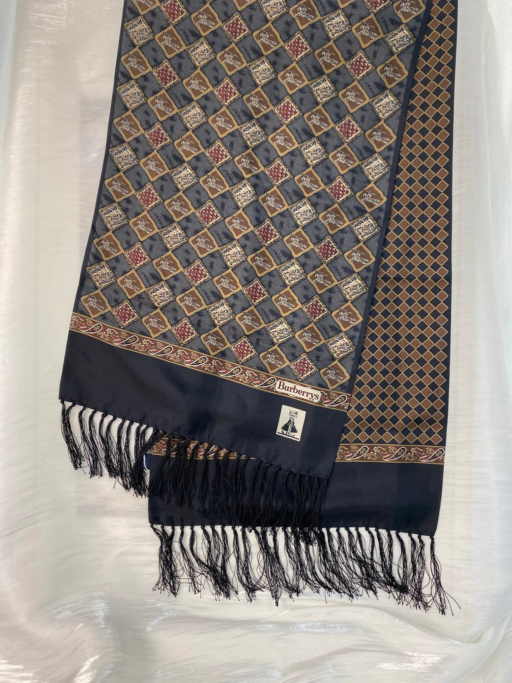BURBERRY Equestrain Knight Logo Silk Scarf