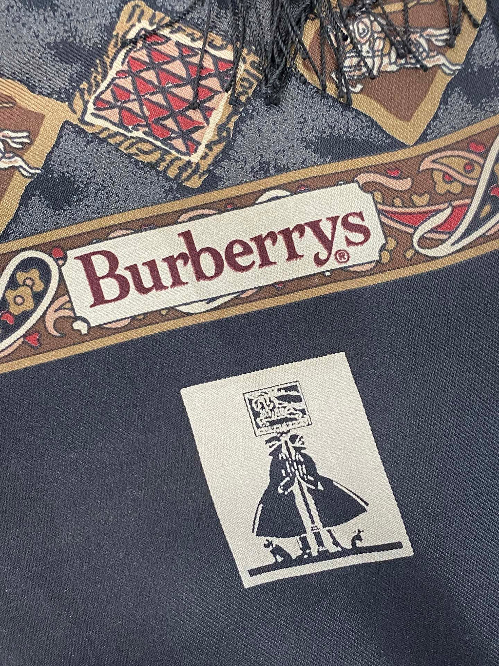 BURBERRY Equestrain Knight Logo Silk Scarf