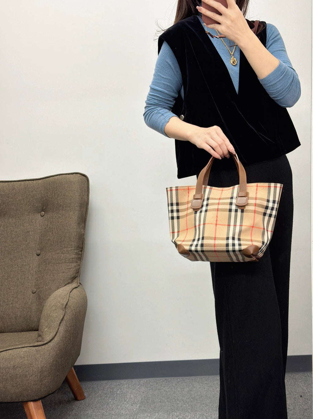 BURBERRY CHECK-pattern Mini totebag