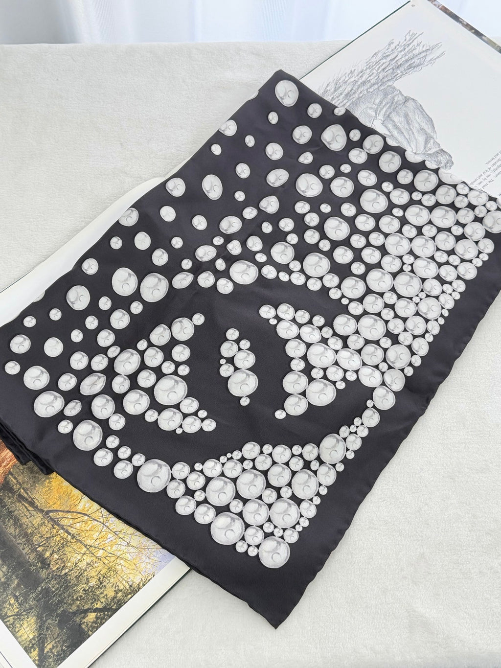CHANEL Pearl-pattern Silk Scarf