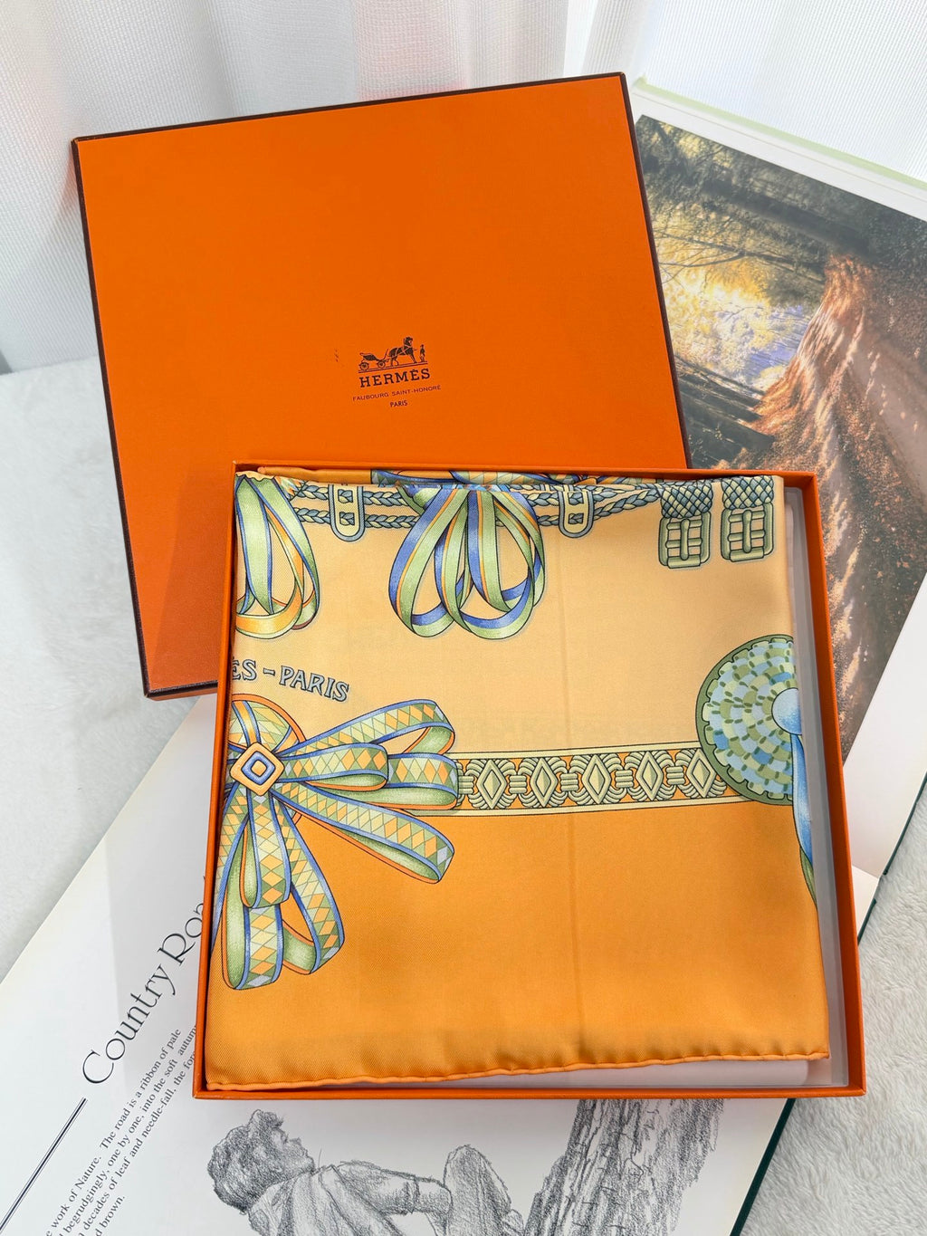 HERMES Ribbon Silk Scarf