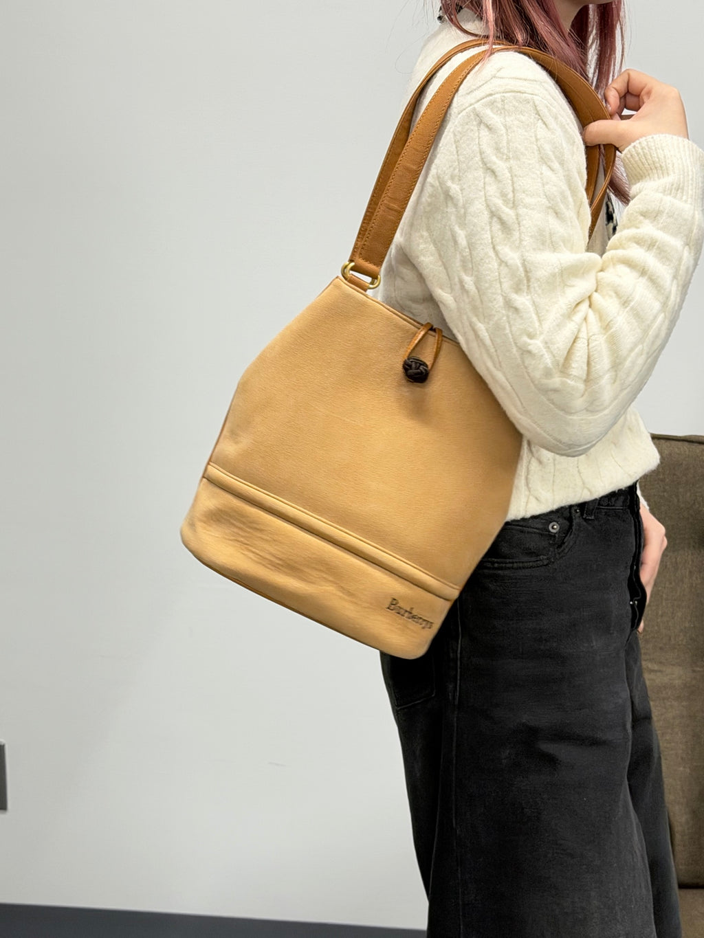 BURBERRY Spliced Leather Bucket Bag