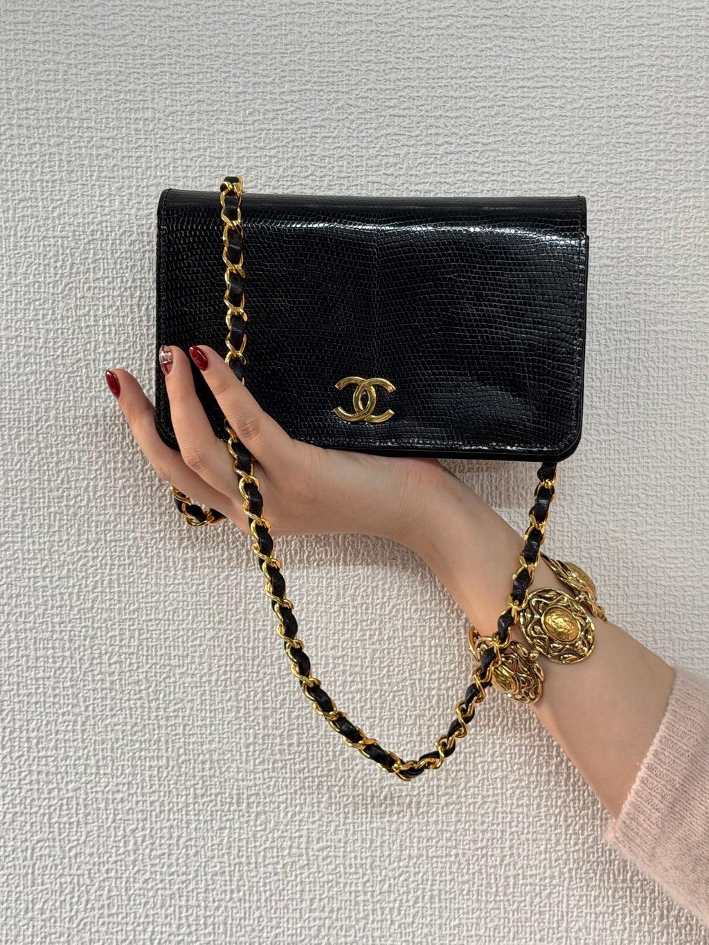 CHANEL Coco-Mark Lizzard Leather Shoulderbag