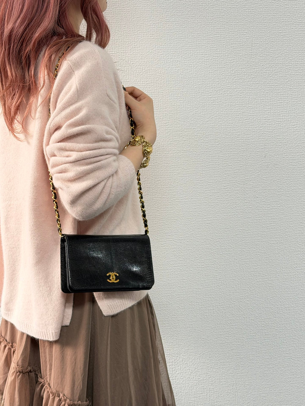 CHANEL Coco-Mark Lizzard Leather Shoulderbag
