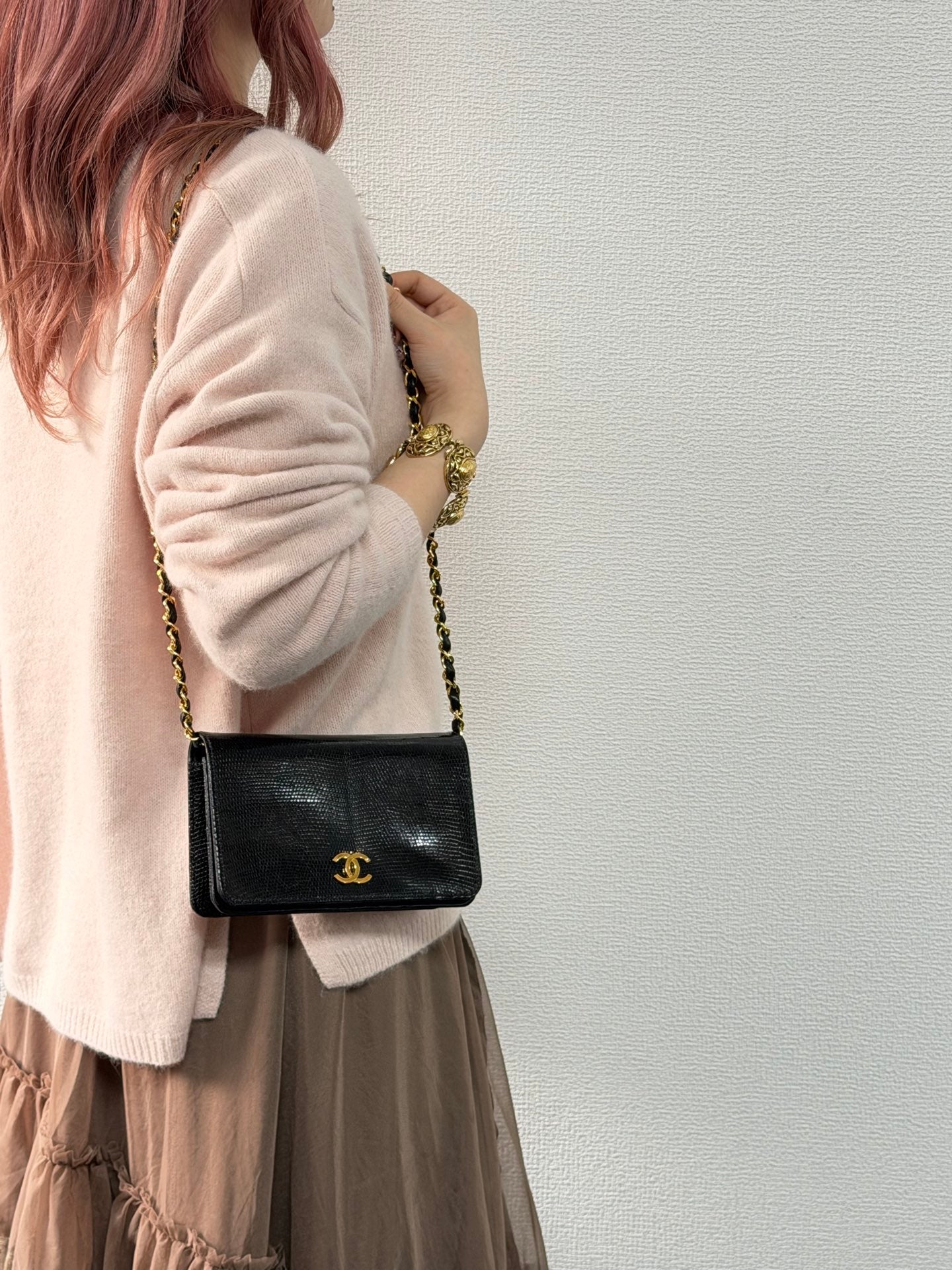 CHANEL Coco-Mark Lizzard Leather Shoulderbag