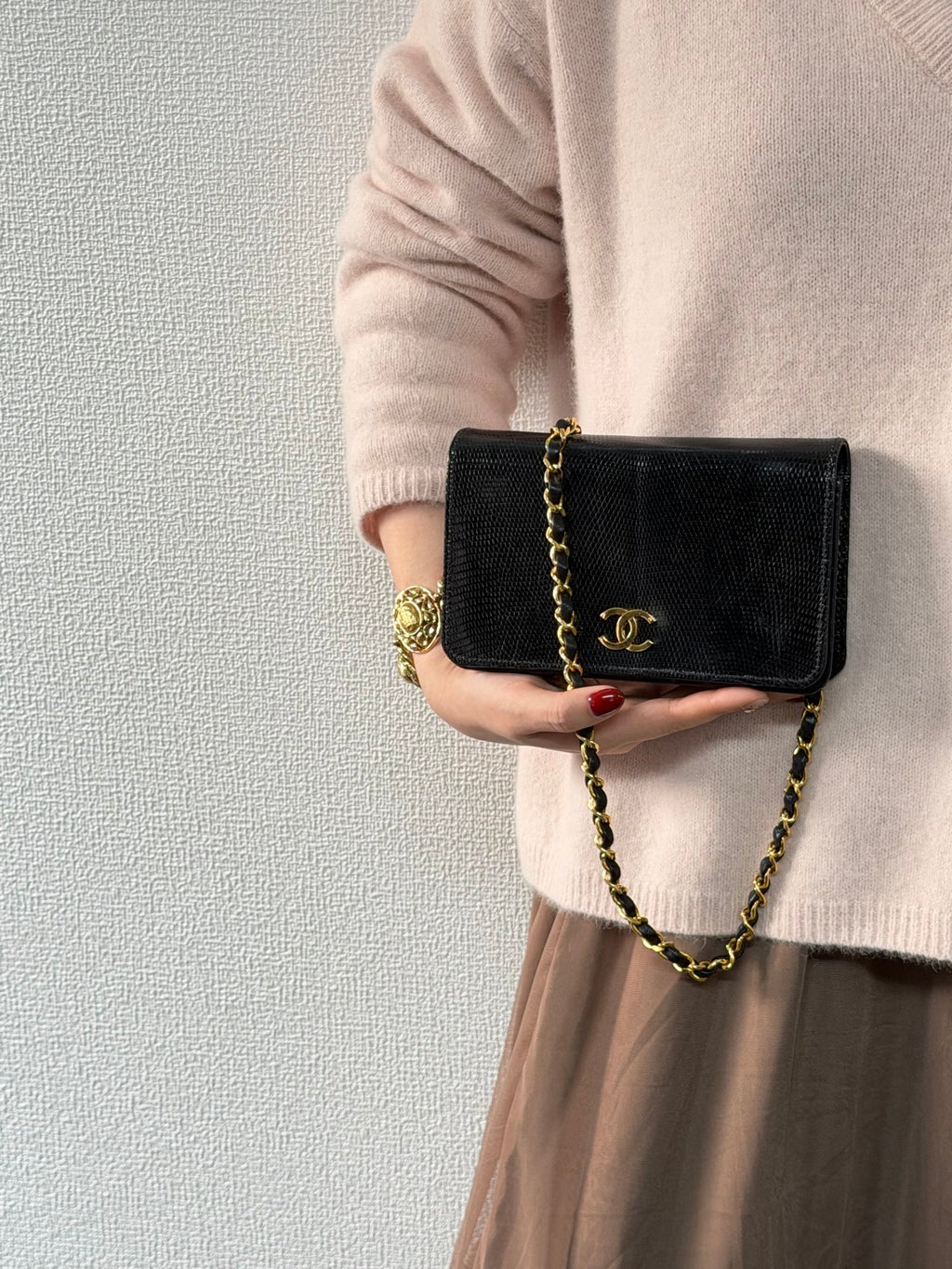 CHANEL Coco-Mark Lizzard Leather Shoulderbag