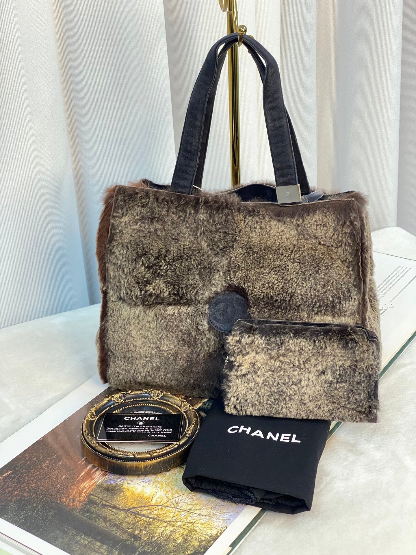 CHANEL Fur Tote Handbag