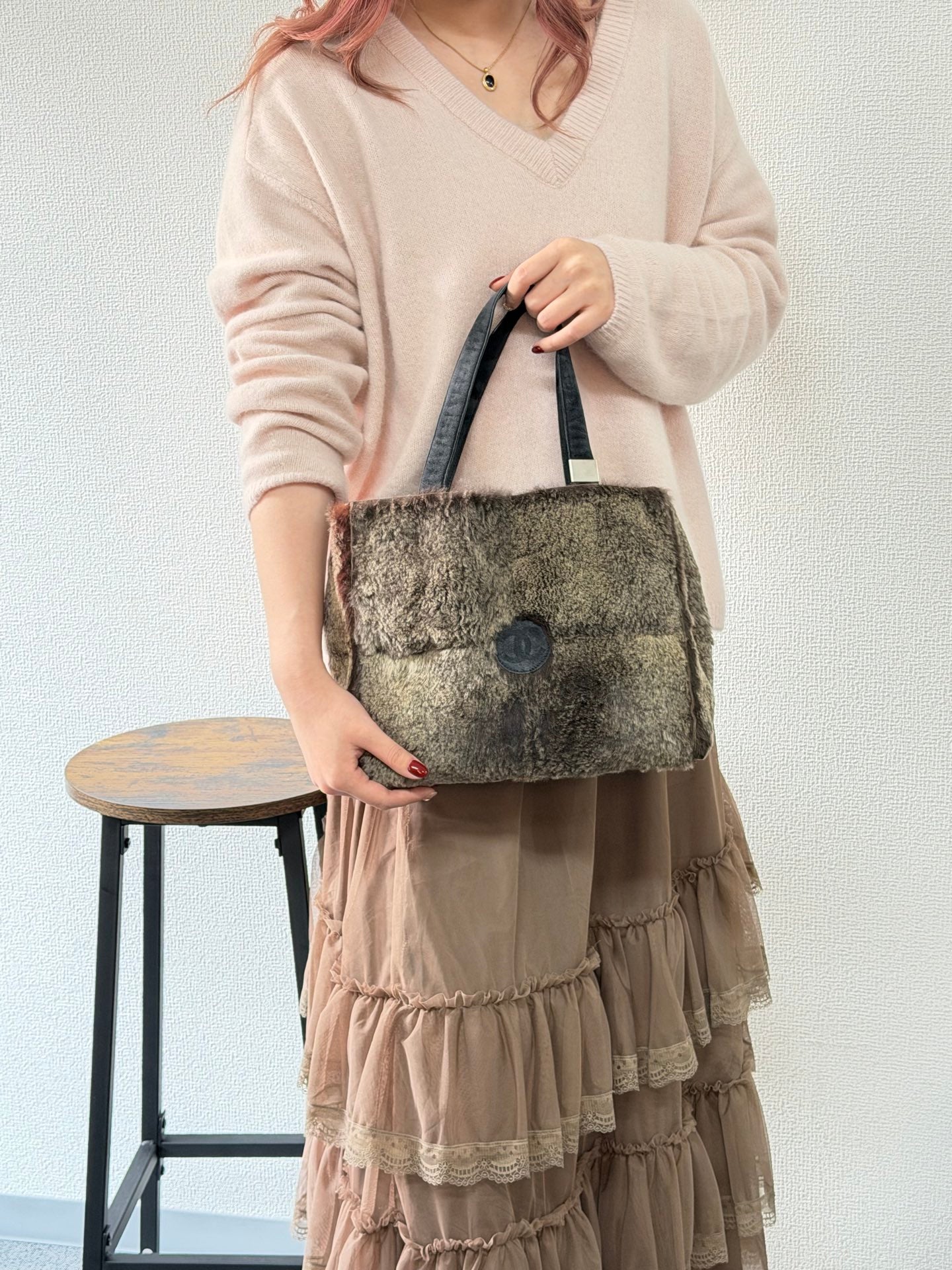 CHANEL Fur Tote Handbag