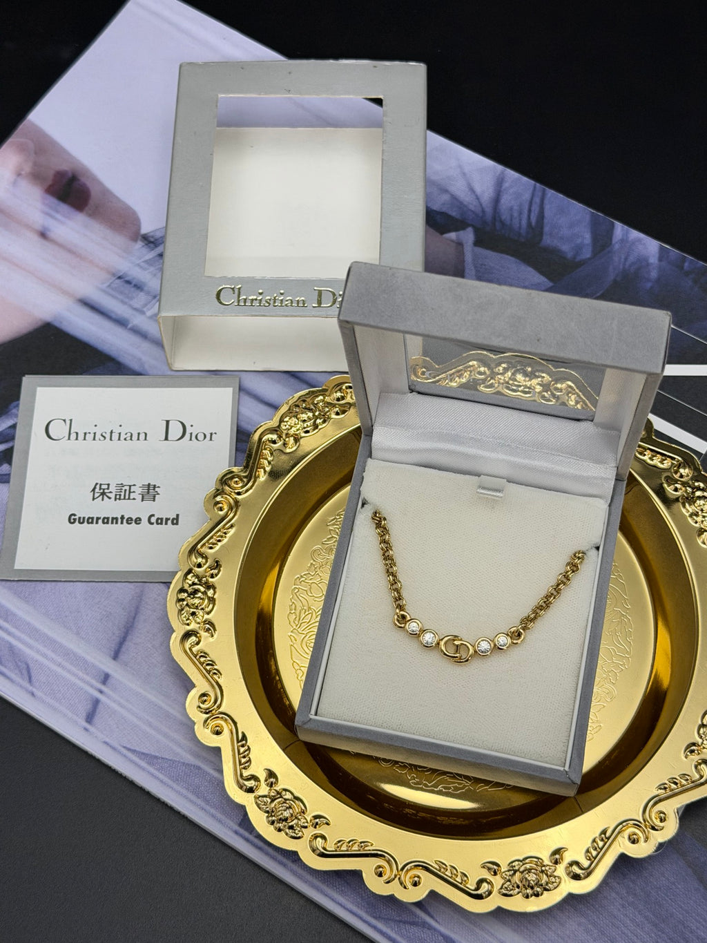 CHRISTIAND DIOR Logo Rhinestone Necklace