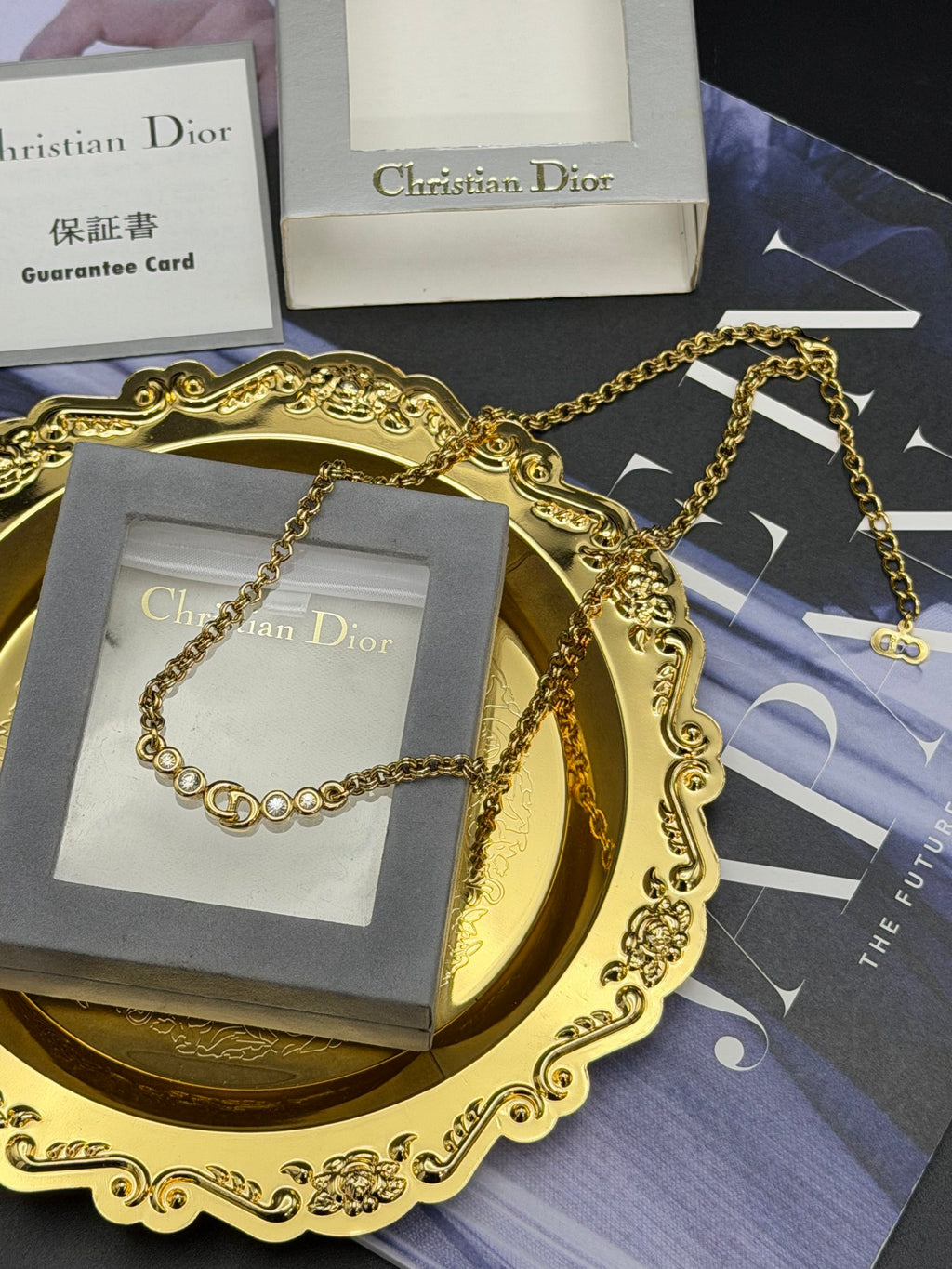 CHRISTIAND DIOR Logo Rhinestone Necklace