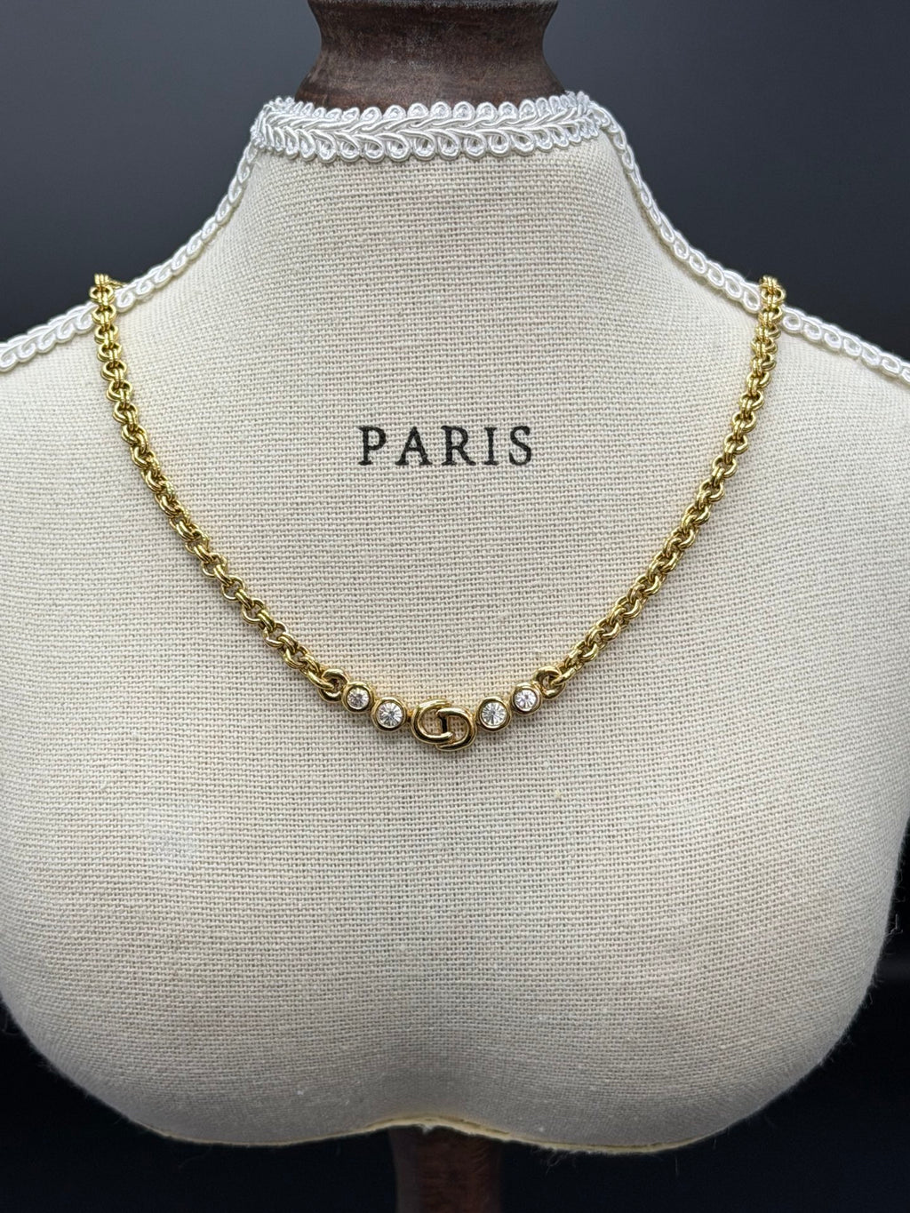 CHRISTIAND DIOR Logo Rhinestone Necklace