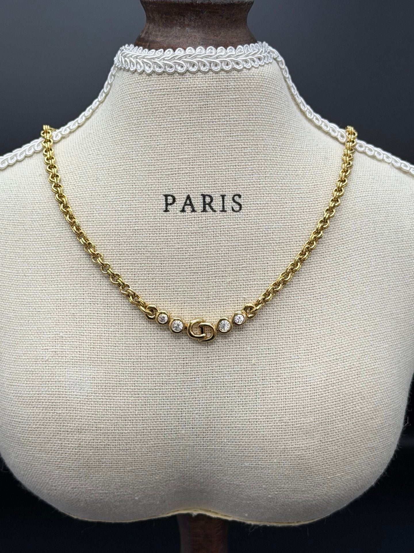CHRISTIAND DIOR Logo Rhinestone Necklace