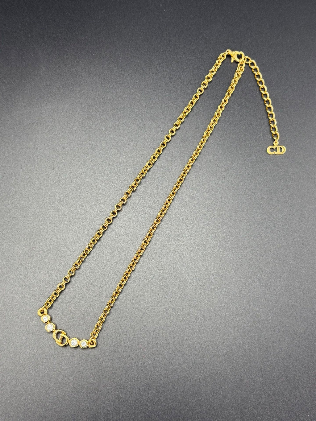 CHRISTIAND DIOR Logo Rhinestone Necklace