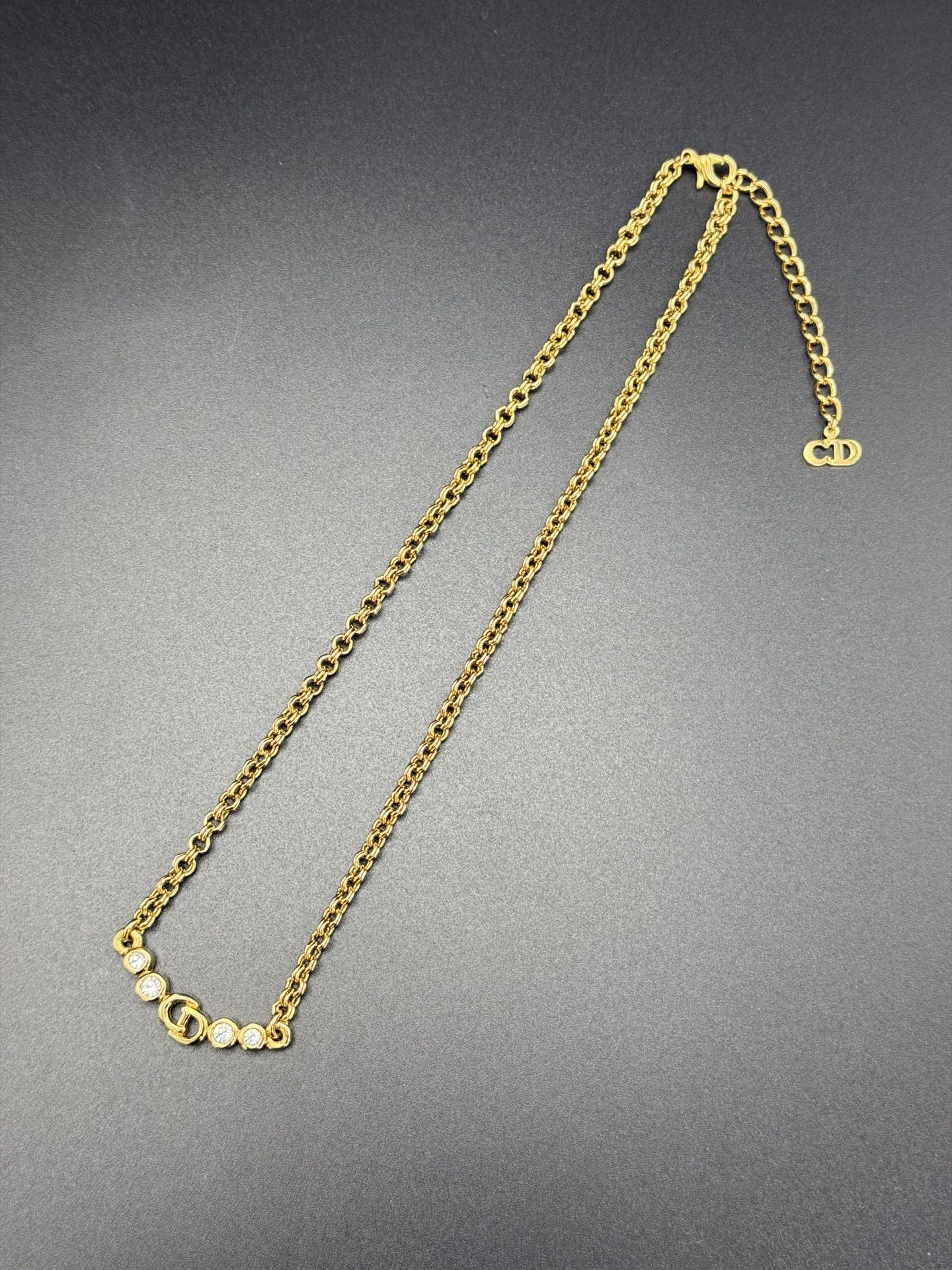 CHRISTIAND DIOR Logo Rhinestone Necklace