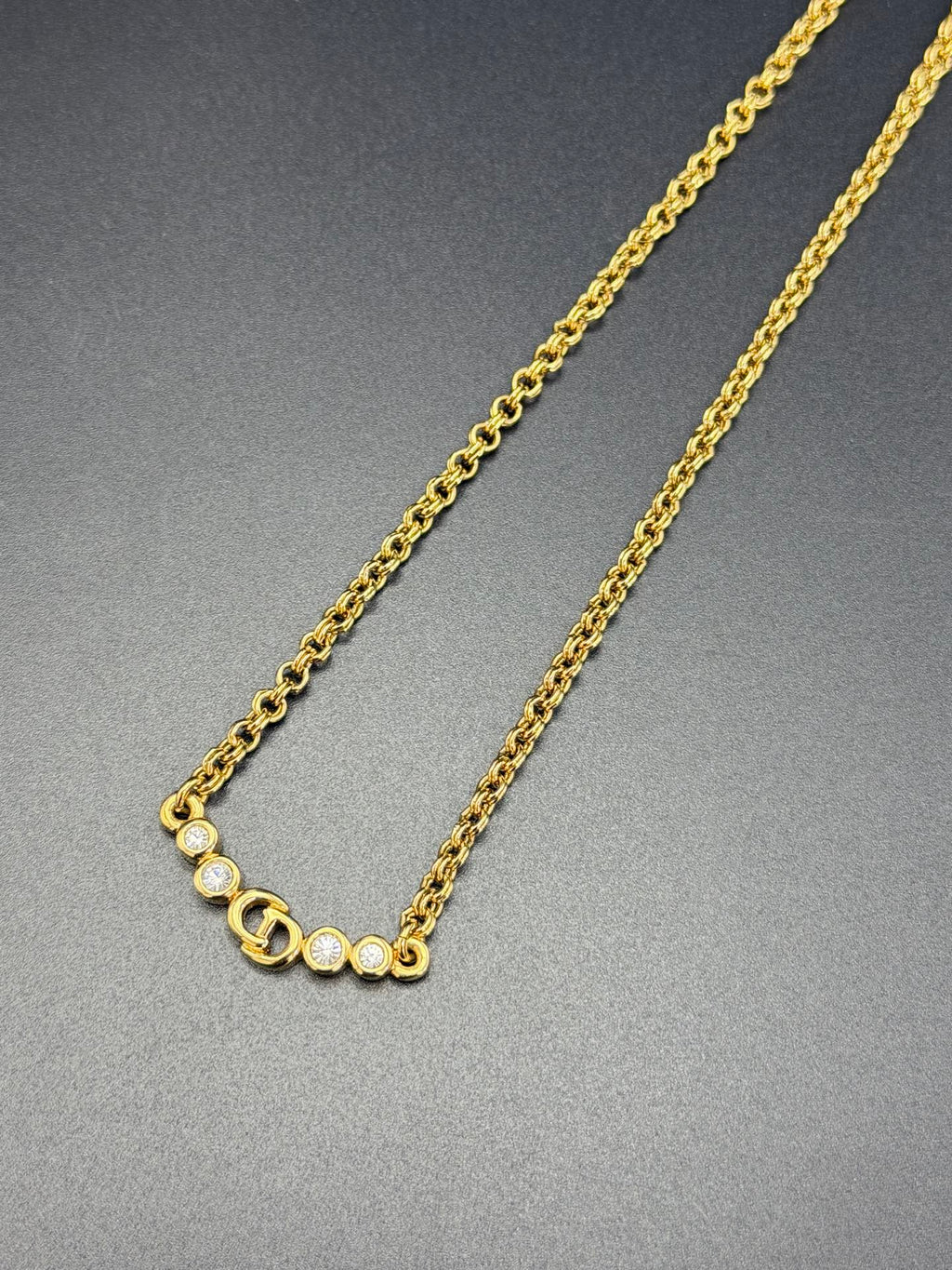 CHRISTIAND DIOR Logo Rhinestone Necklace