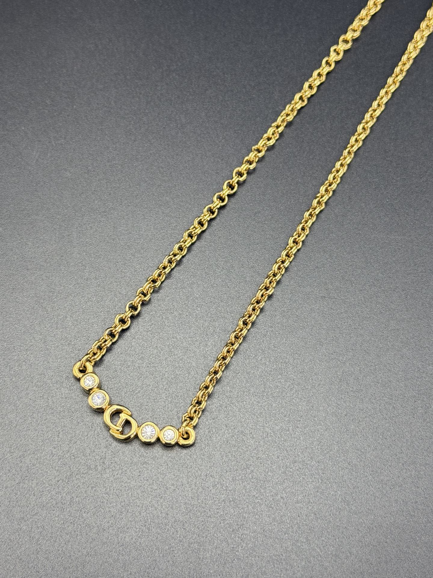 CHRISTIAND DIOR Logo Rhinestone Necklace
