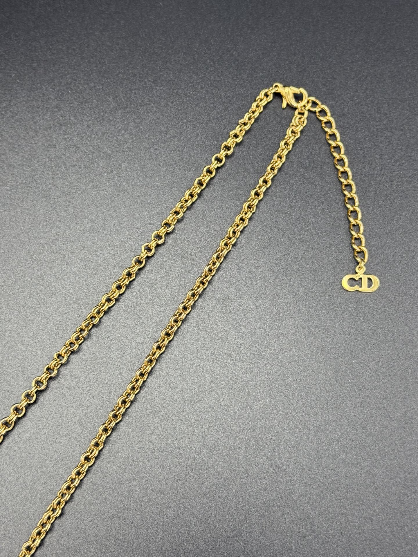 CHRISTIAND DIOR Logo Rhinestone Necklace