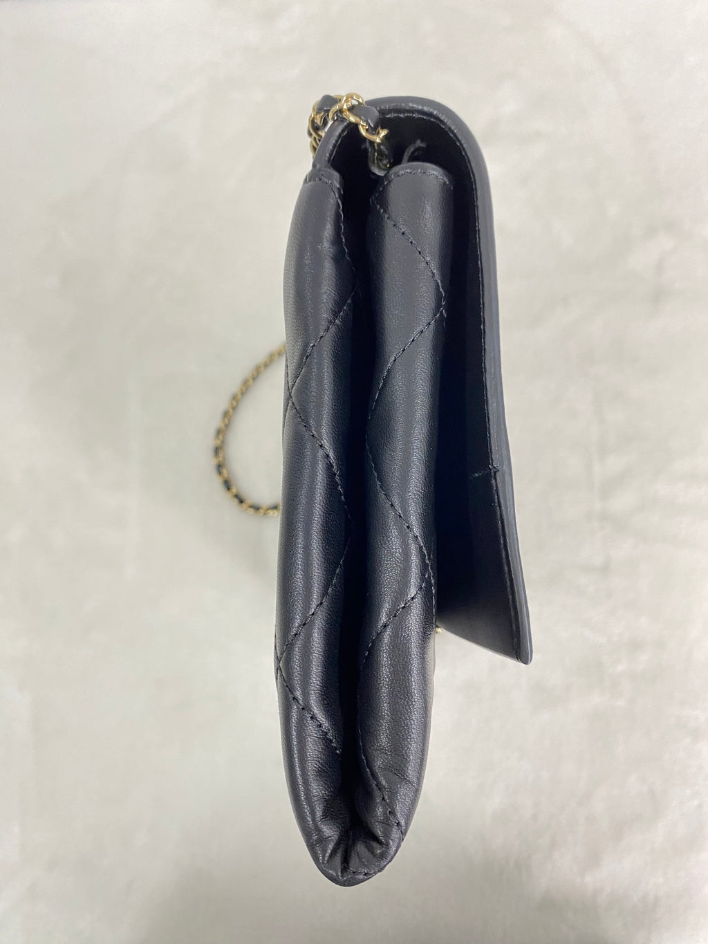 CHANEL Lambskin Enamel Logo Plate Clutch with Chain